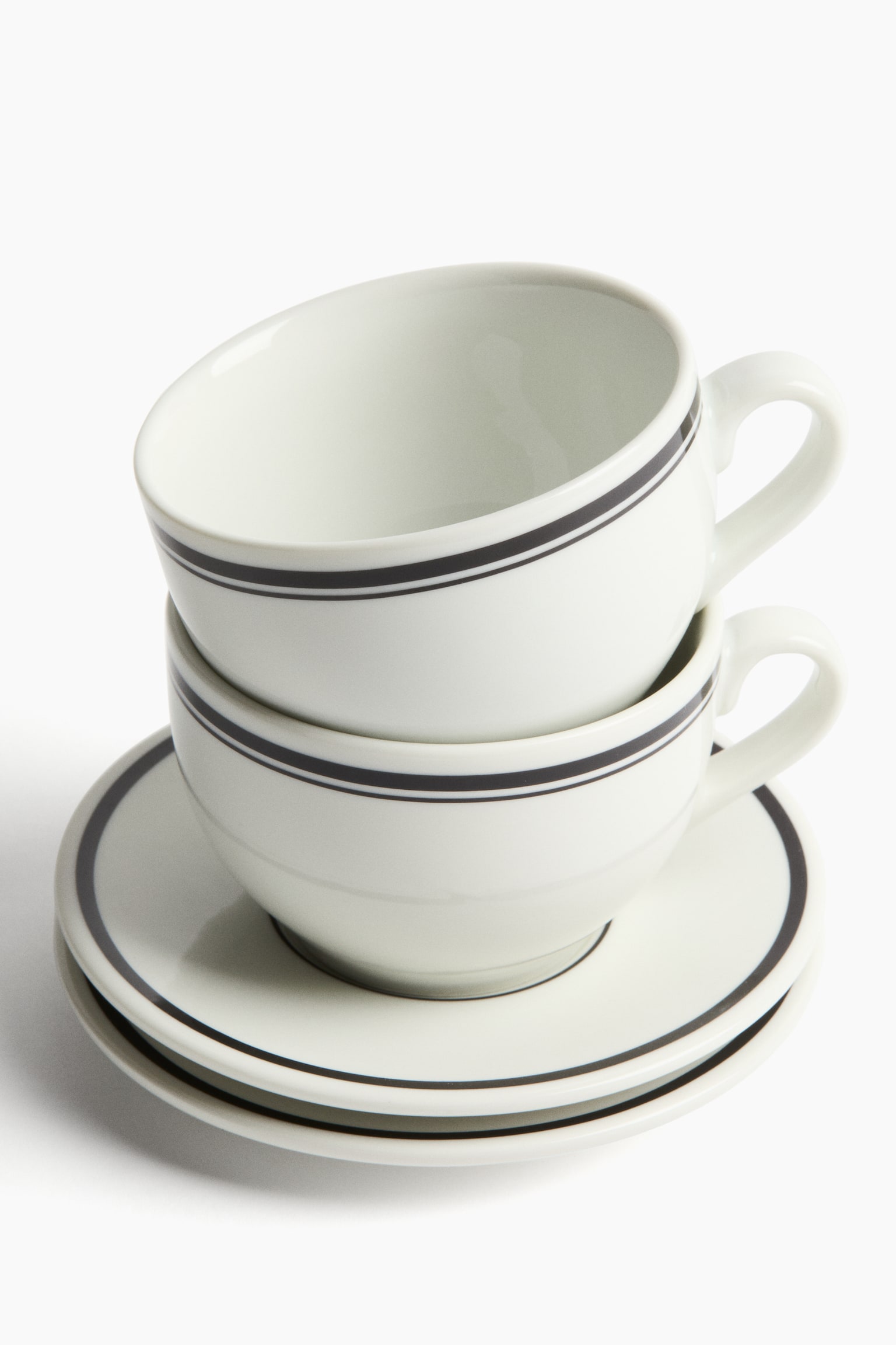 2-pack porcelain cups and saucers - White/Black/White/Red - 2