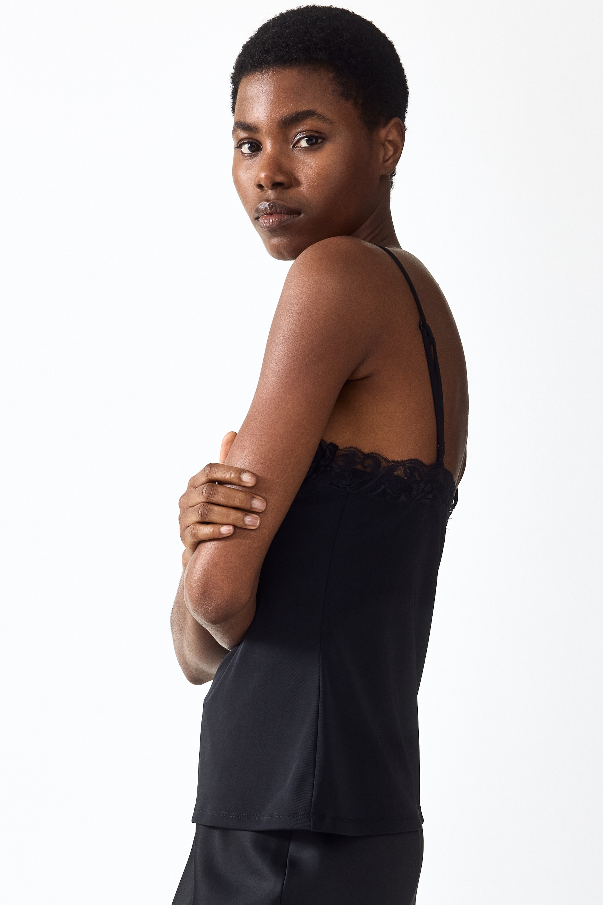 Women's Black Lace-Trimmed Camisole Top | H&M US
