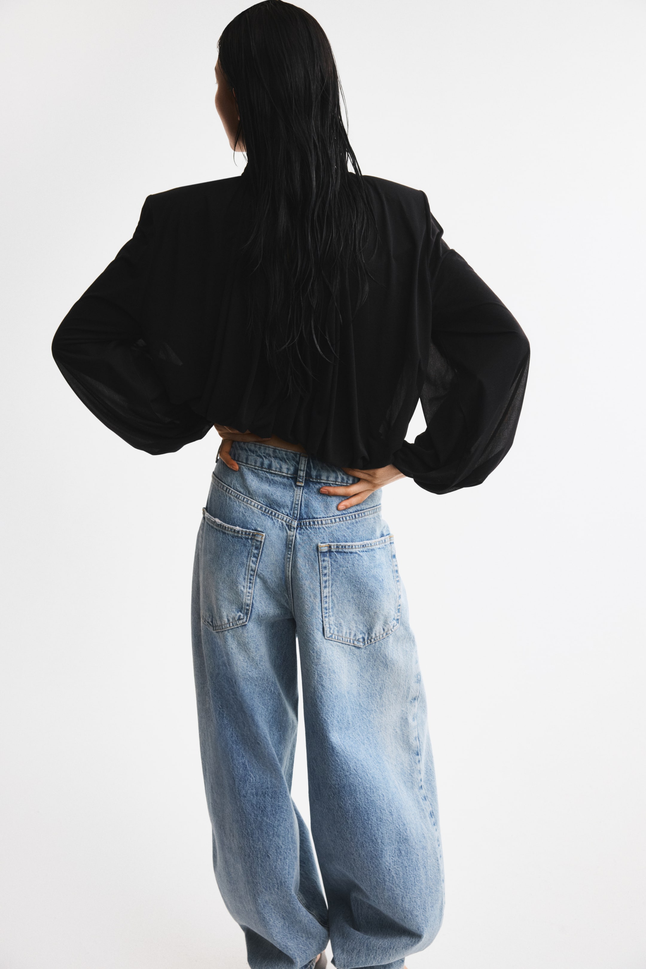 Bubble-Hem Shoulder-Pad Top