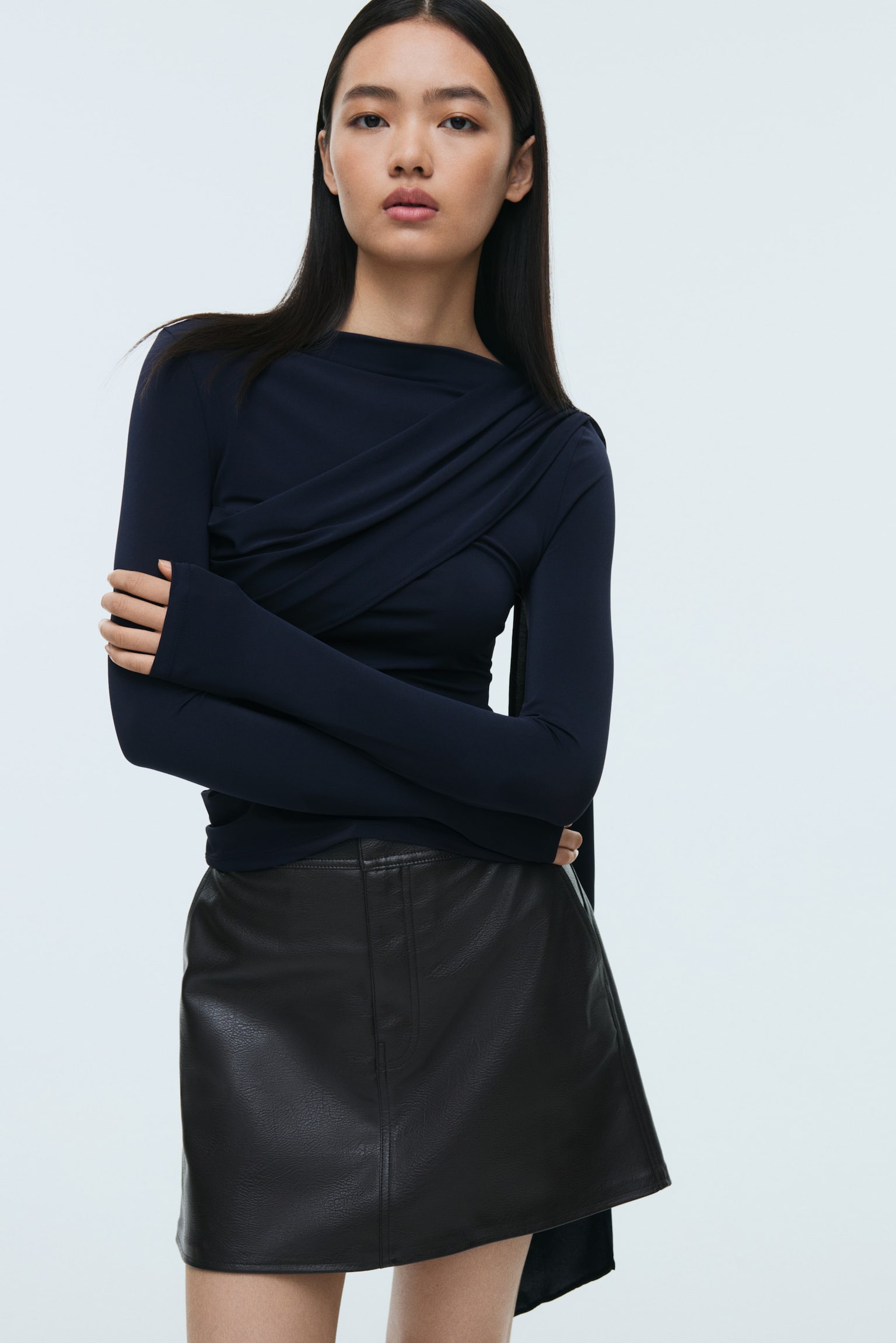 Nabíraný top - Námořnická modř/Černá/Vínová - 3