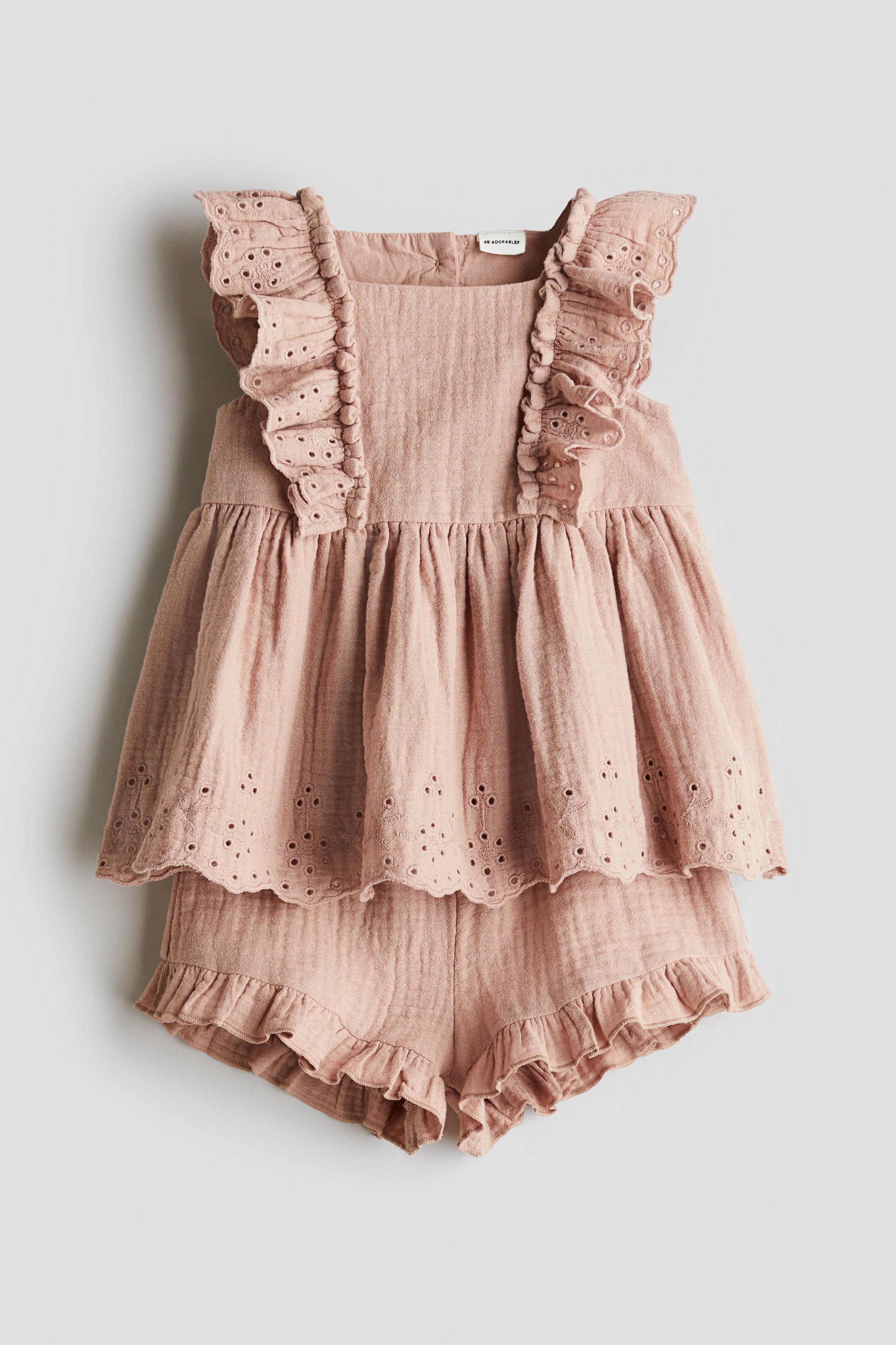 Tweedelige set van katoenen mousseline - Beige/Wit