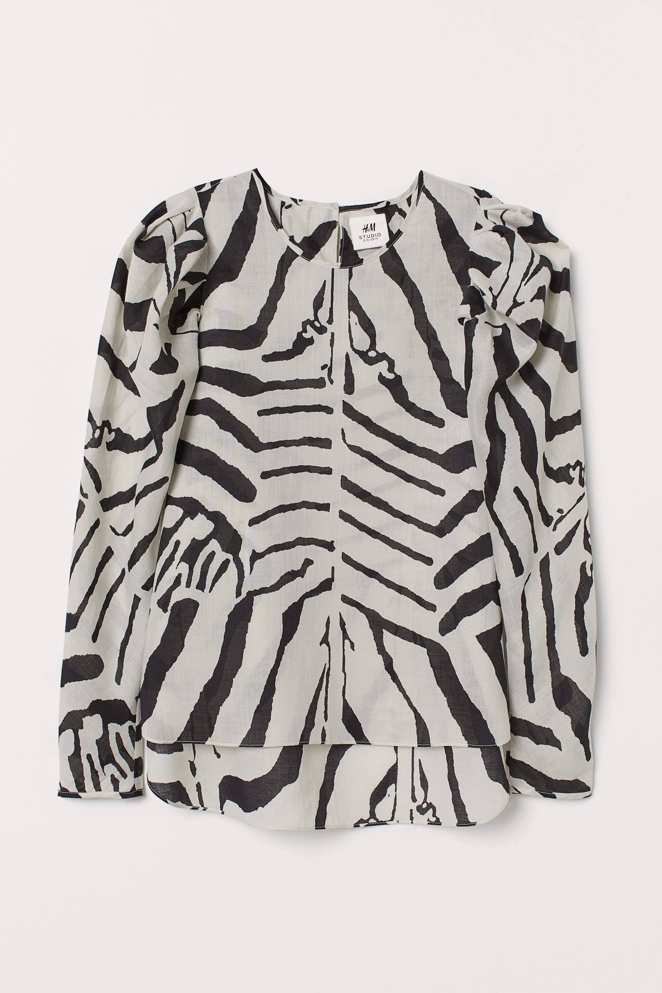 Größeres Bild ansehen: Bluse mit Puffärmeln - Cremefarben/Zebrastreifen - Ladies | H&M DE 1