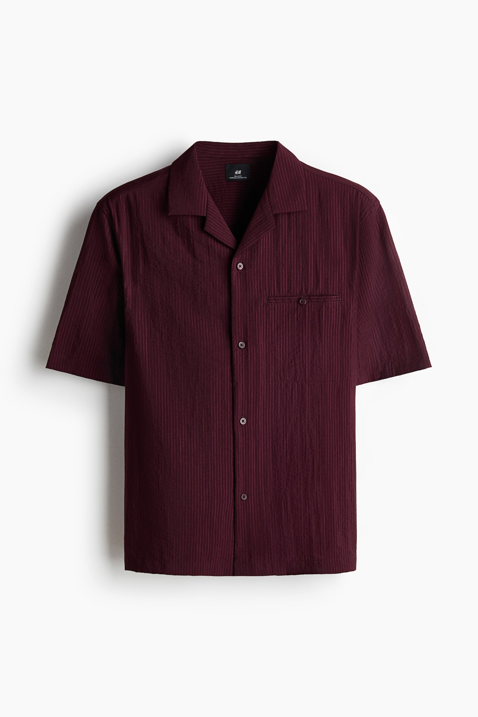 Мужская рубашка H&M Relaxed-Fit Resort, цвет: Бордовый — фото 1