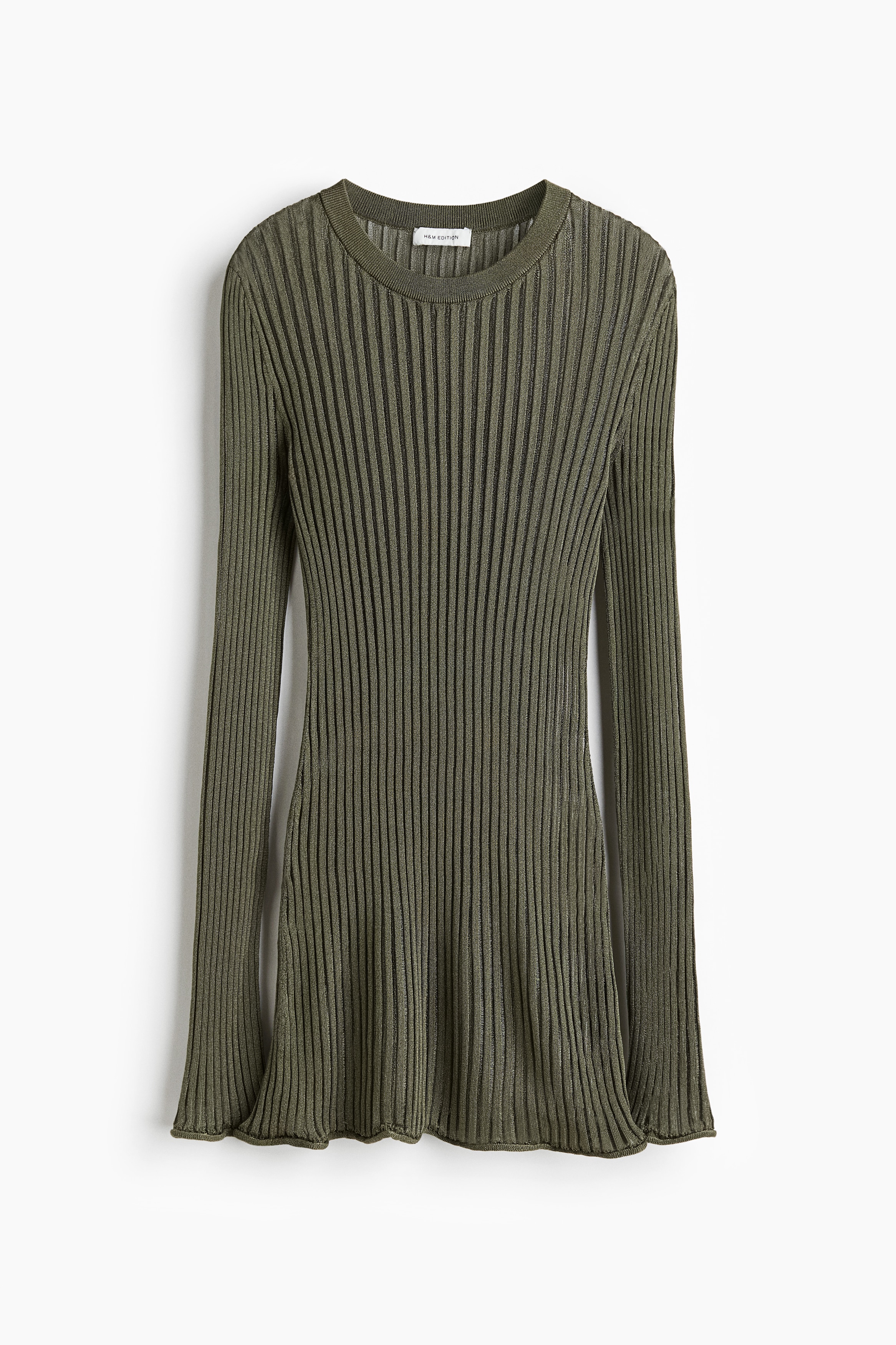 Sheer rib-knit top - Dark khaki green