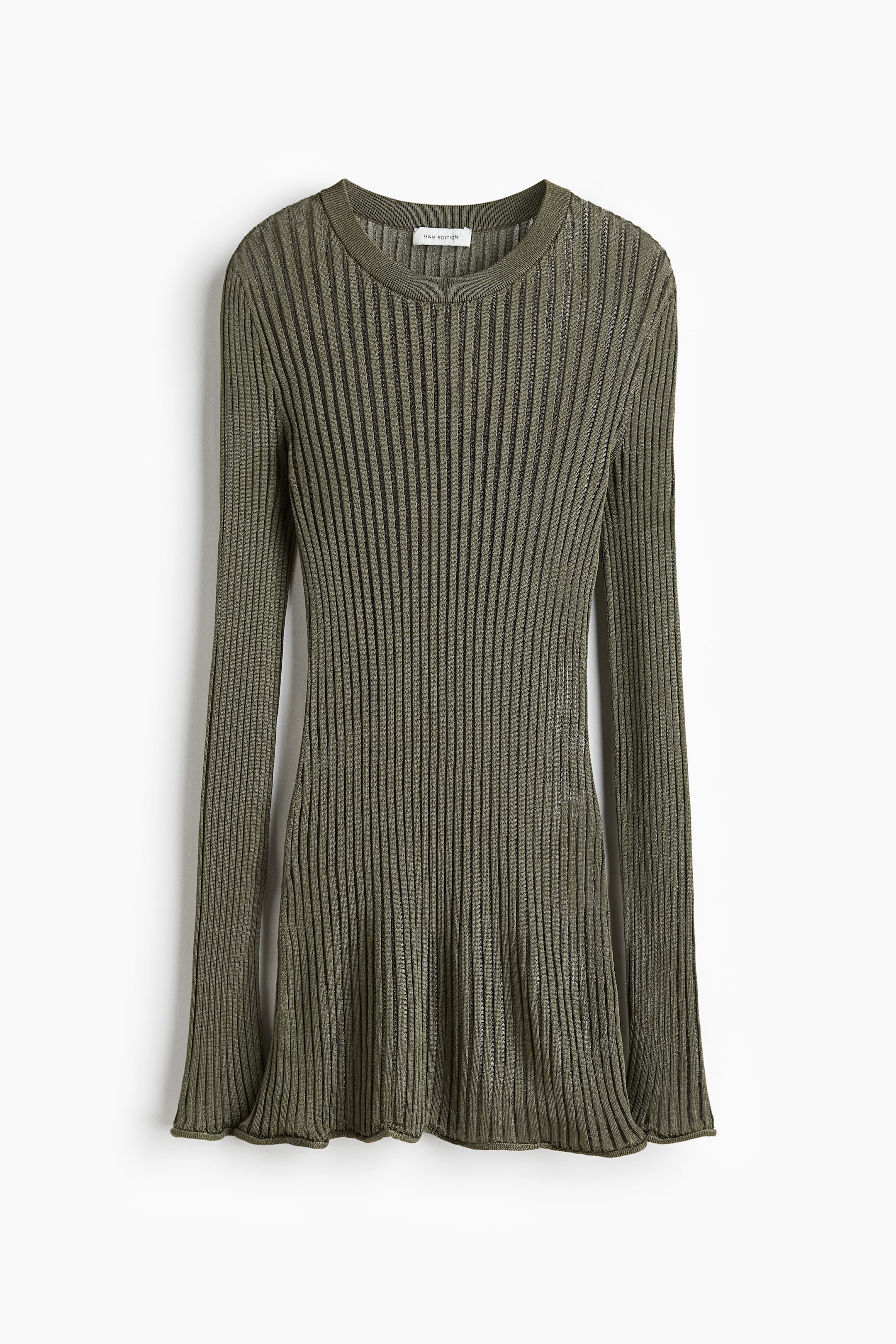 拡大画像を表示: Sheer rib-knit top - ダークカーキグリーン - レディース | H&M JP 6