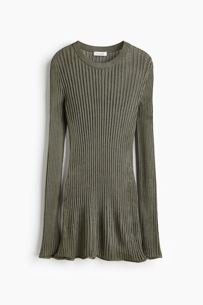 Sheer Rib-Knit Top - Dark khaki green - 1