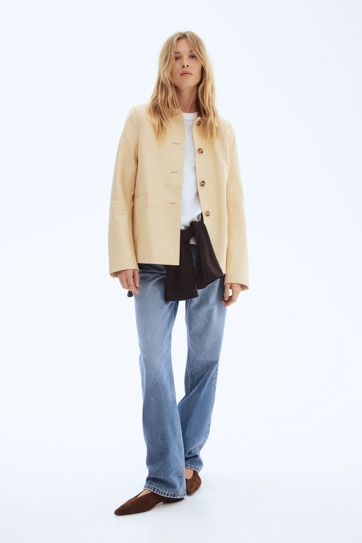 Kožna jakna sa kragnom - Svetlobež - 1