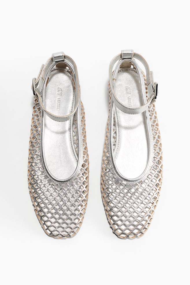 Perforated leather ballet pumps - Silver-coloured/Light yellow/Black - 1