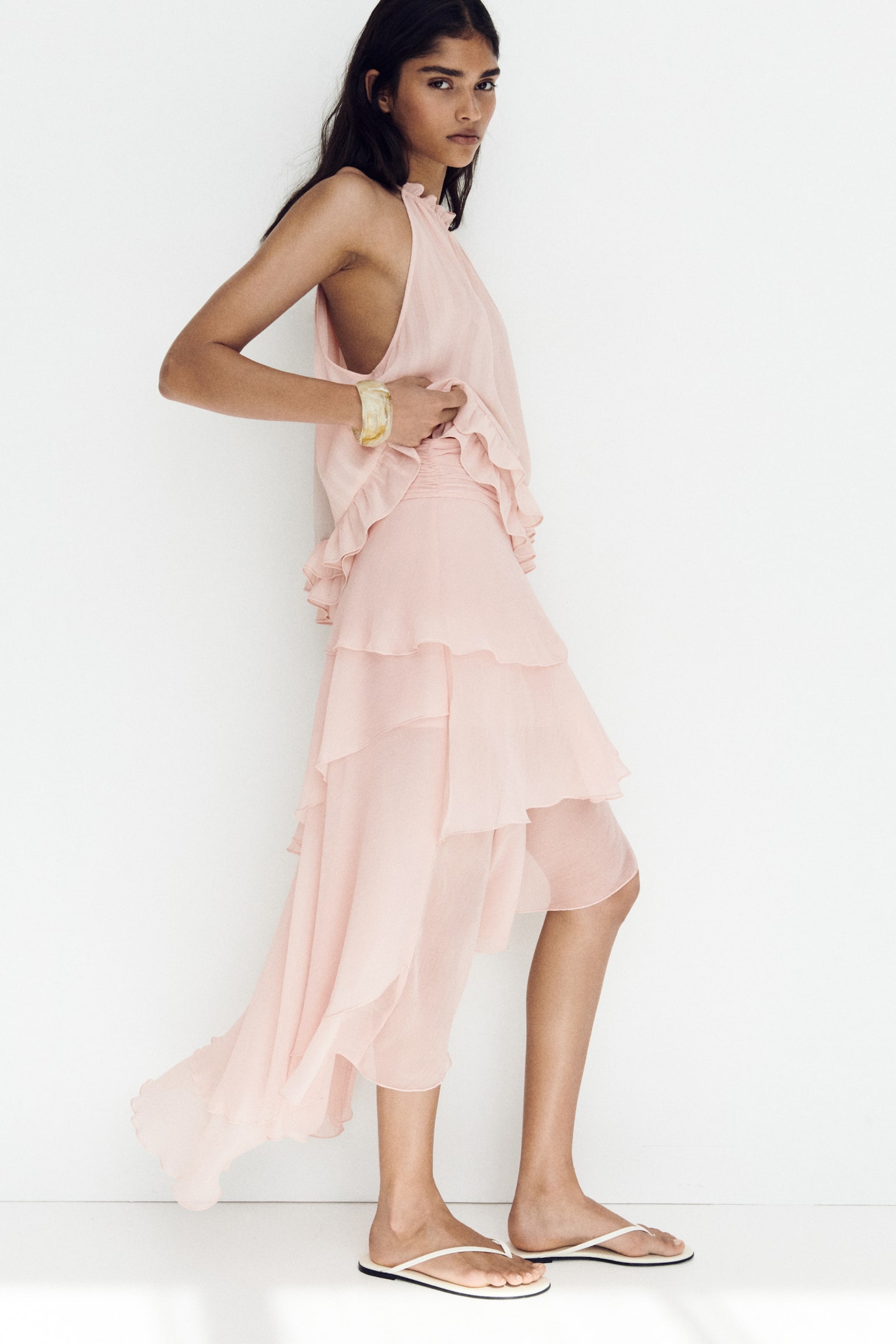 Tiered chiffon skirt - Light pink - 1