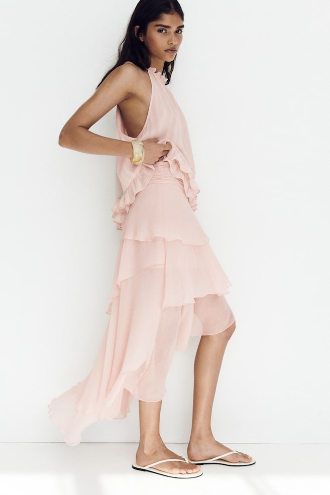 Jupe à étages en mousseline - Rose clair - 2