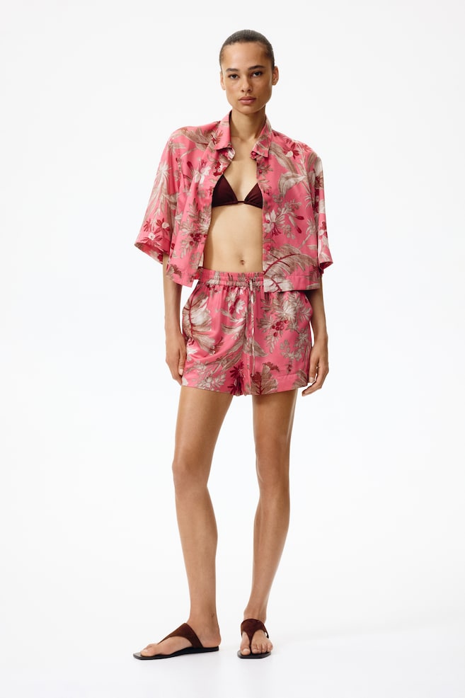 Camisa de corte solto estampada - Rosa/Floral - 1