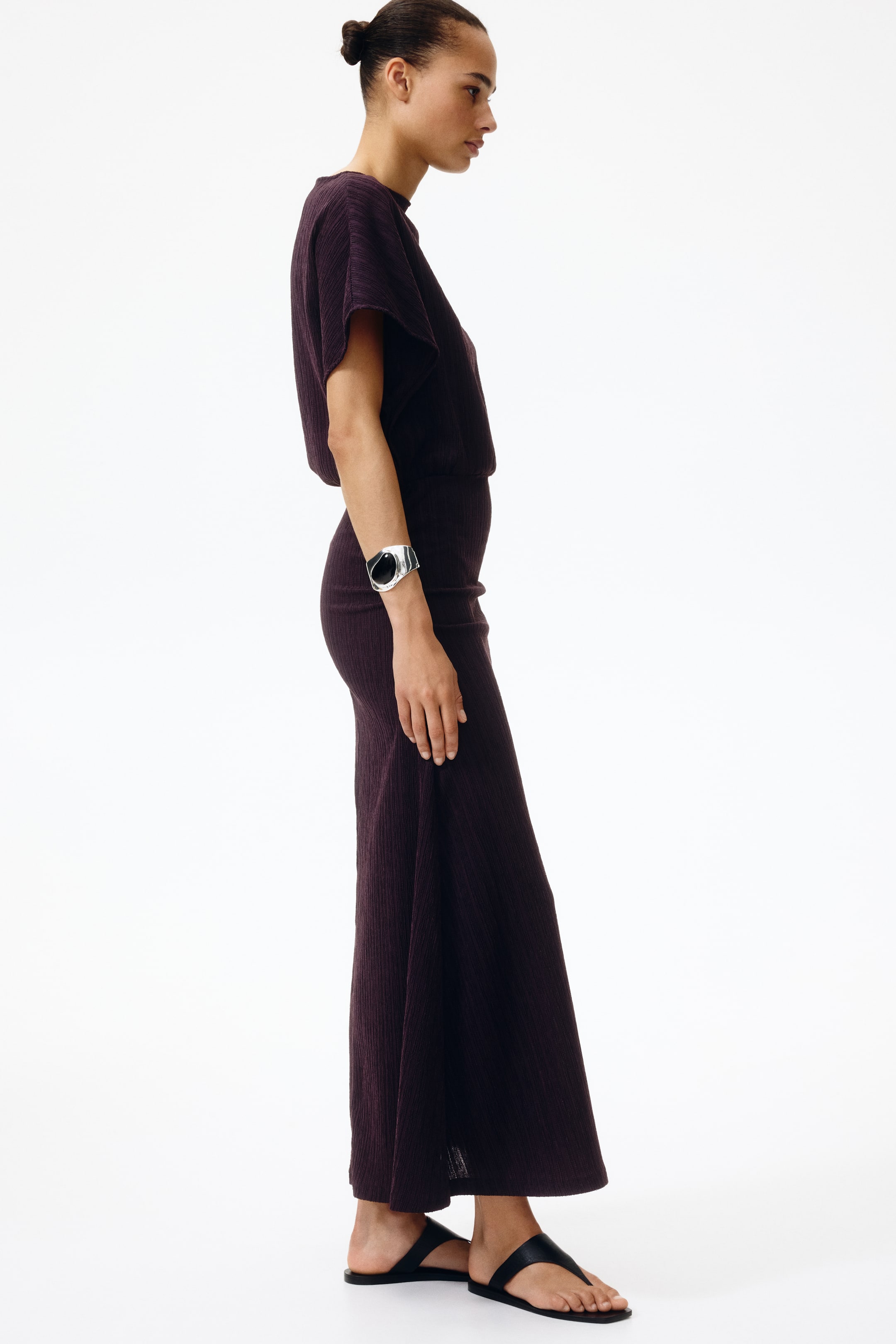 Crinkled Butterfly-Sleeved Dress