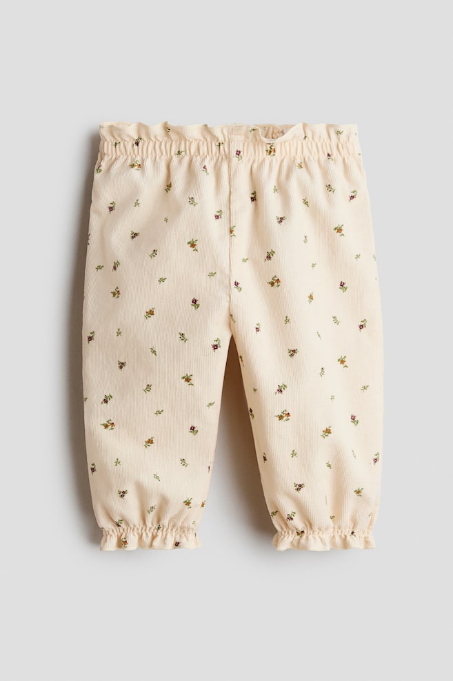 Mønstrede bukser i fløjl - Lys beige/Blomstret/Støvet mørk rosa/Blomstret - 1
