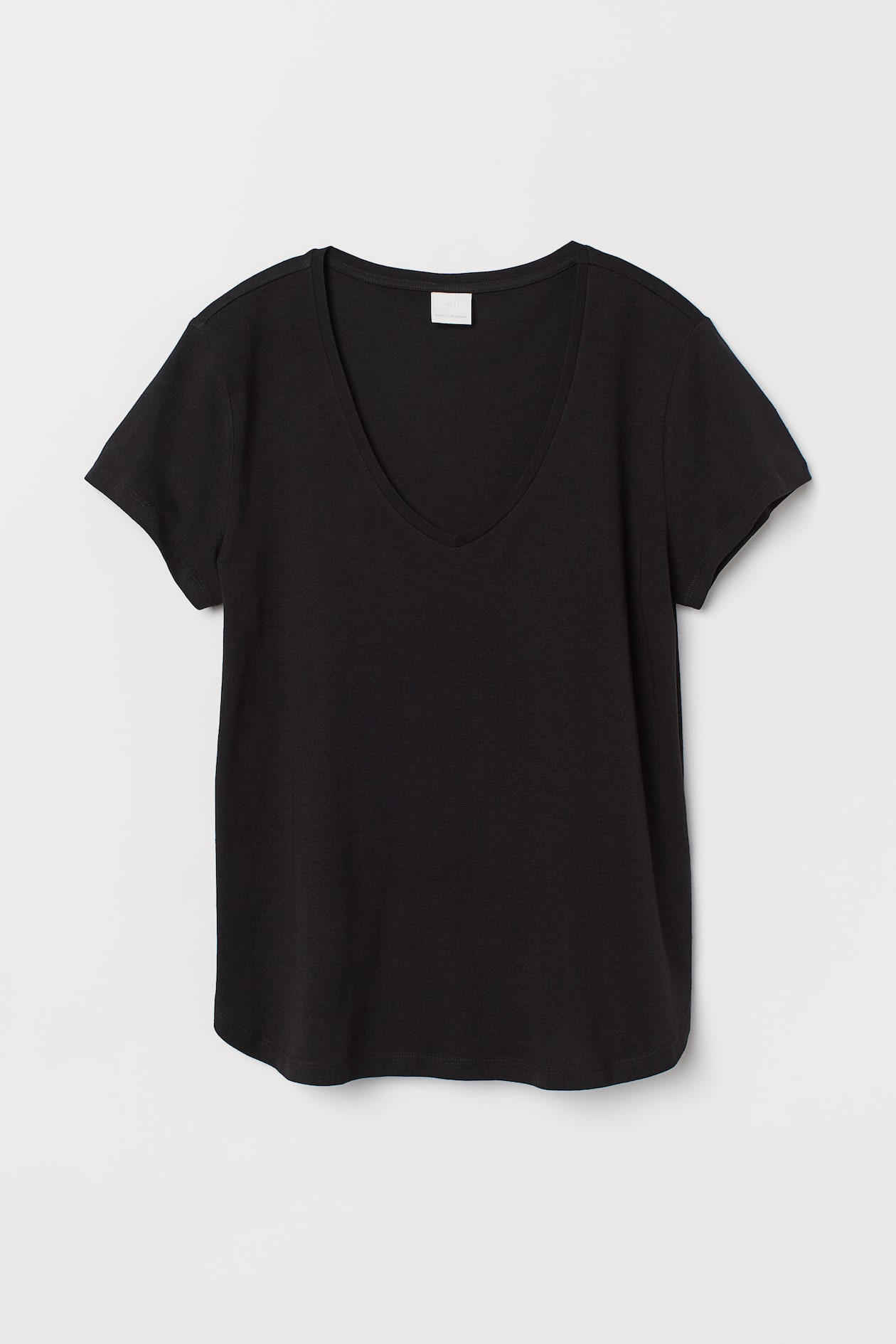 V-neck Cotton T-shirt - V-neck - Short sleeve - Black - Ladies | H&M US