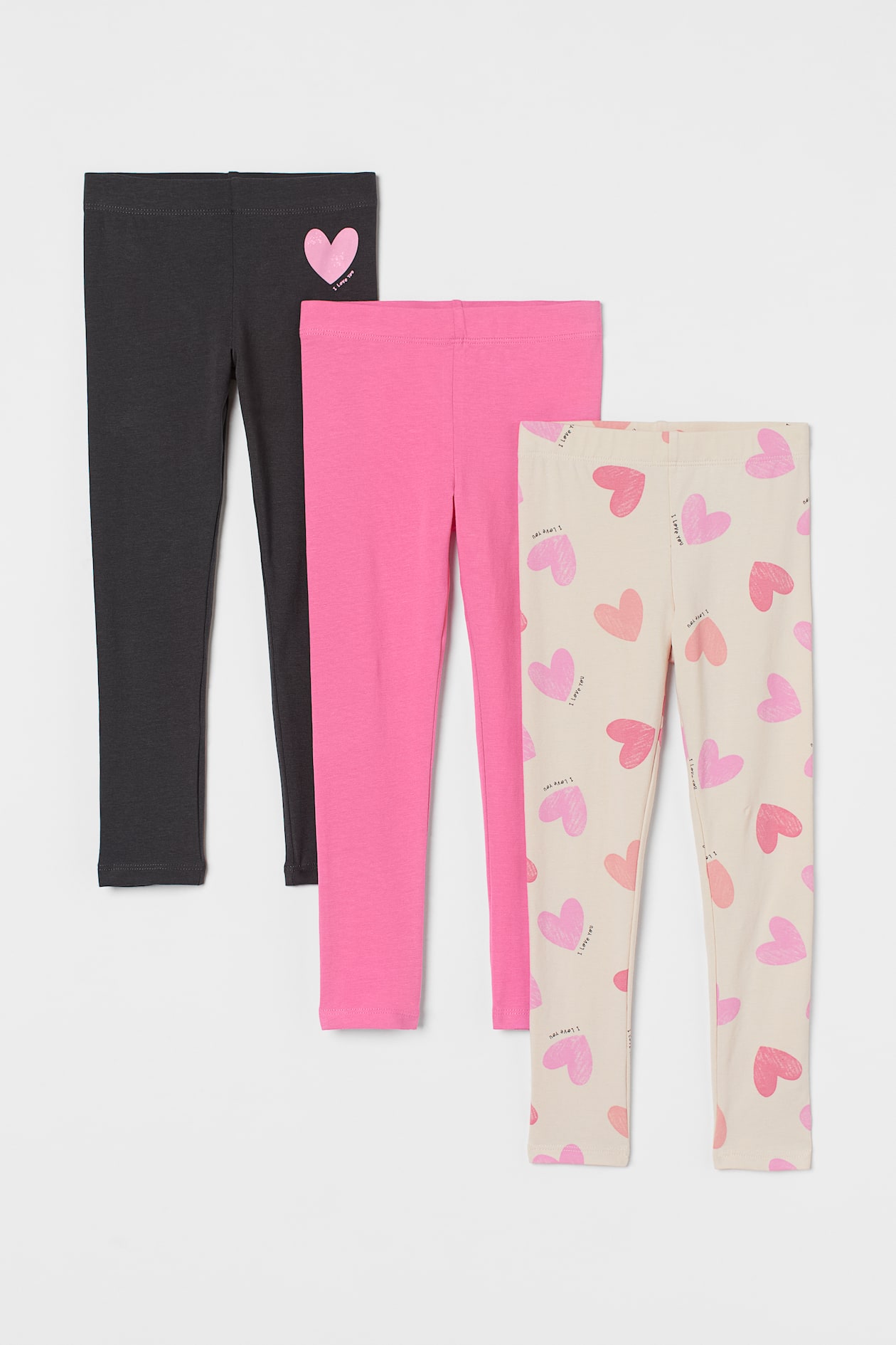 3-pack leggings - Regular waist - Long - Dark grey/Hearts - Kids | H&M GB