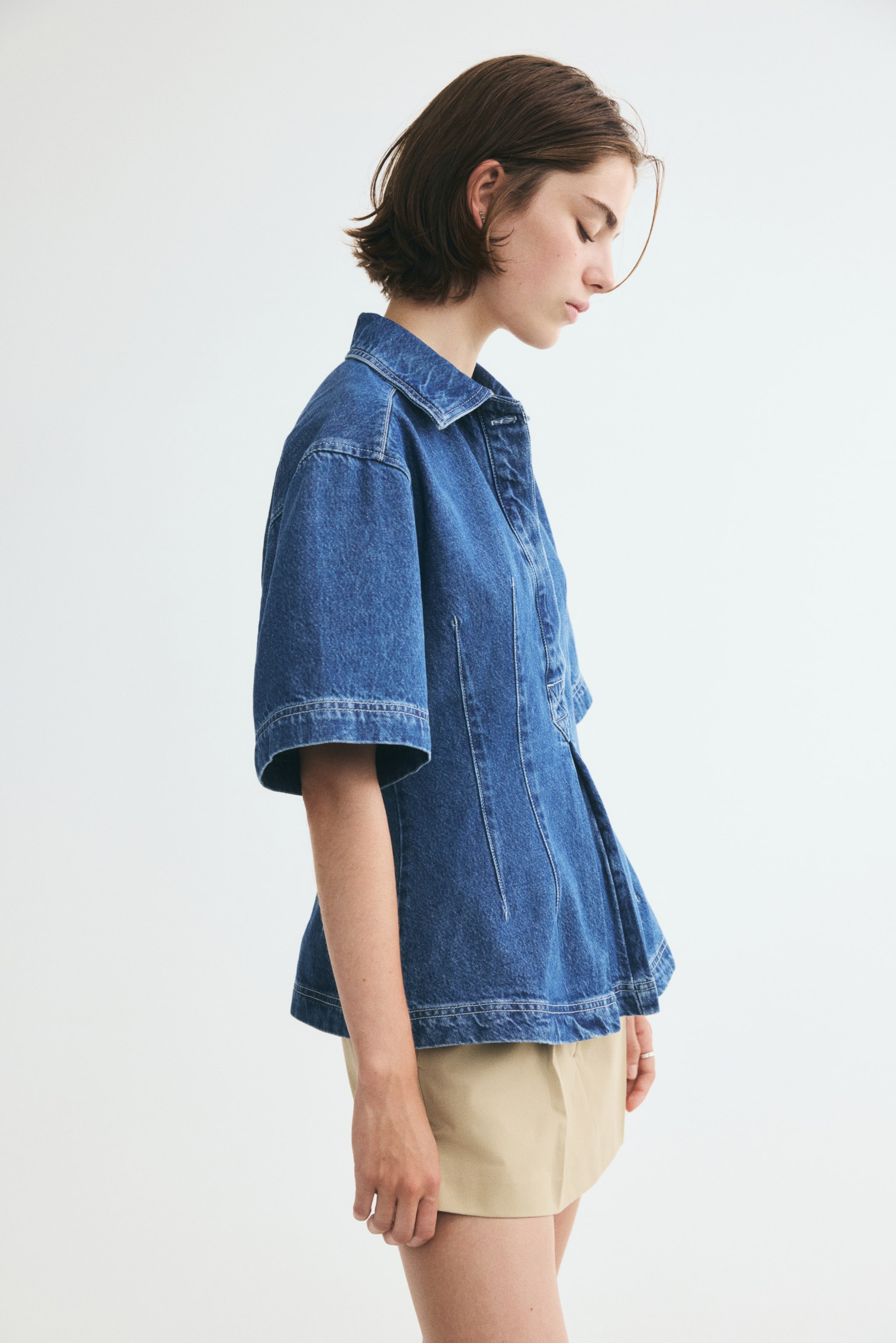 Pleated Denim Shirt