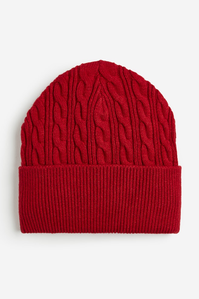 Rib-knit hat - Red/Navy blue/Striped - 1