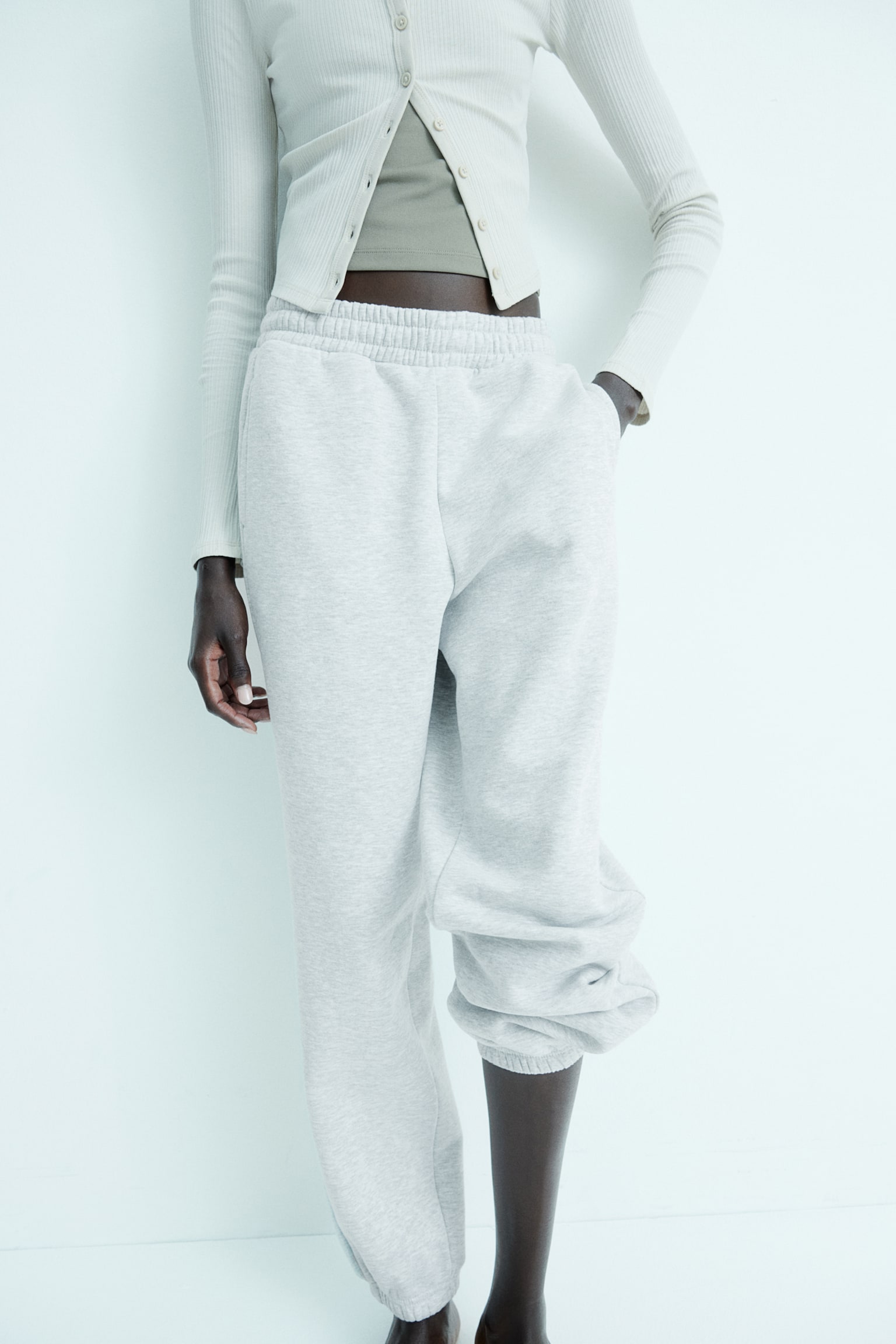 Relaxed-fit joggers - Light grey marl/Black/Light dusty pink/Dark grey - 4