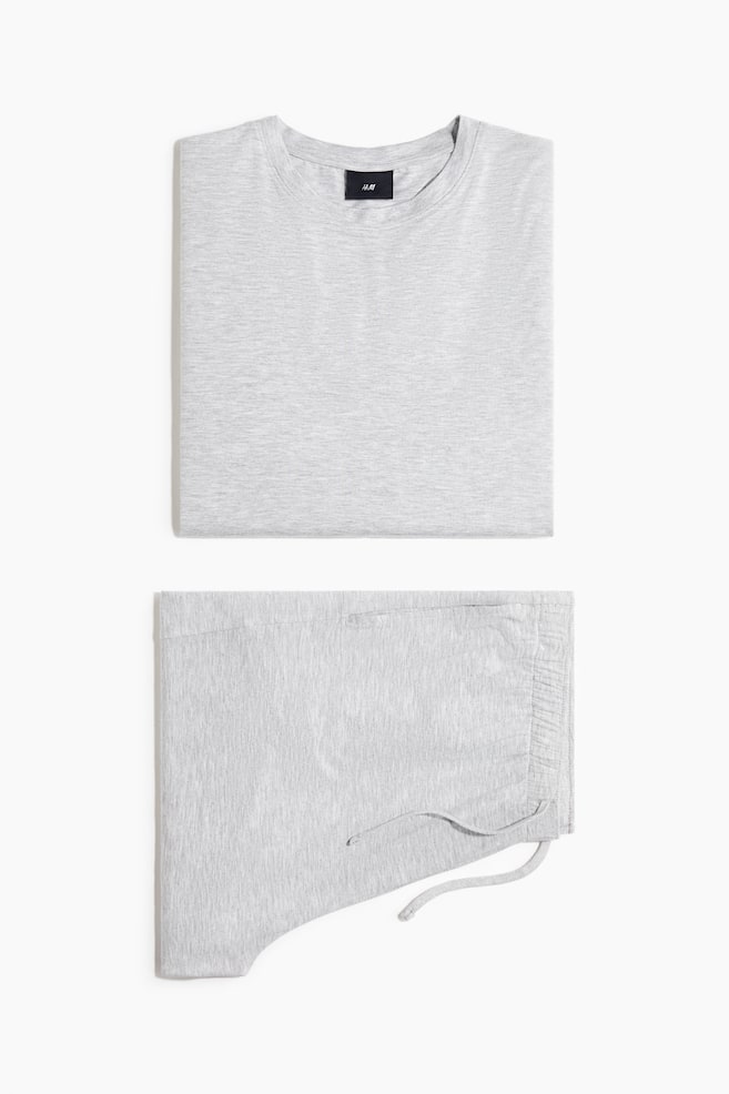 Jersey Pajama T-Shirt and Shorts - Light gray melange - 1