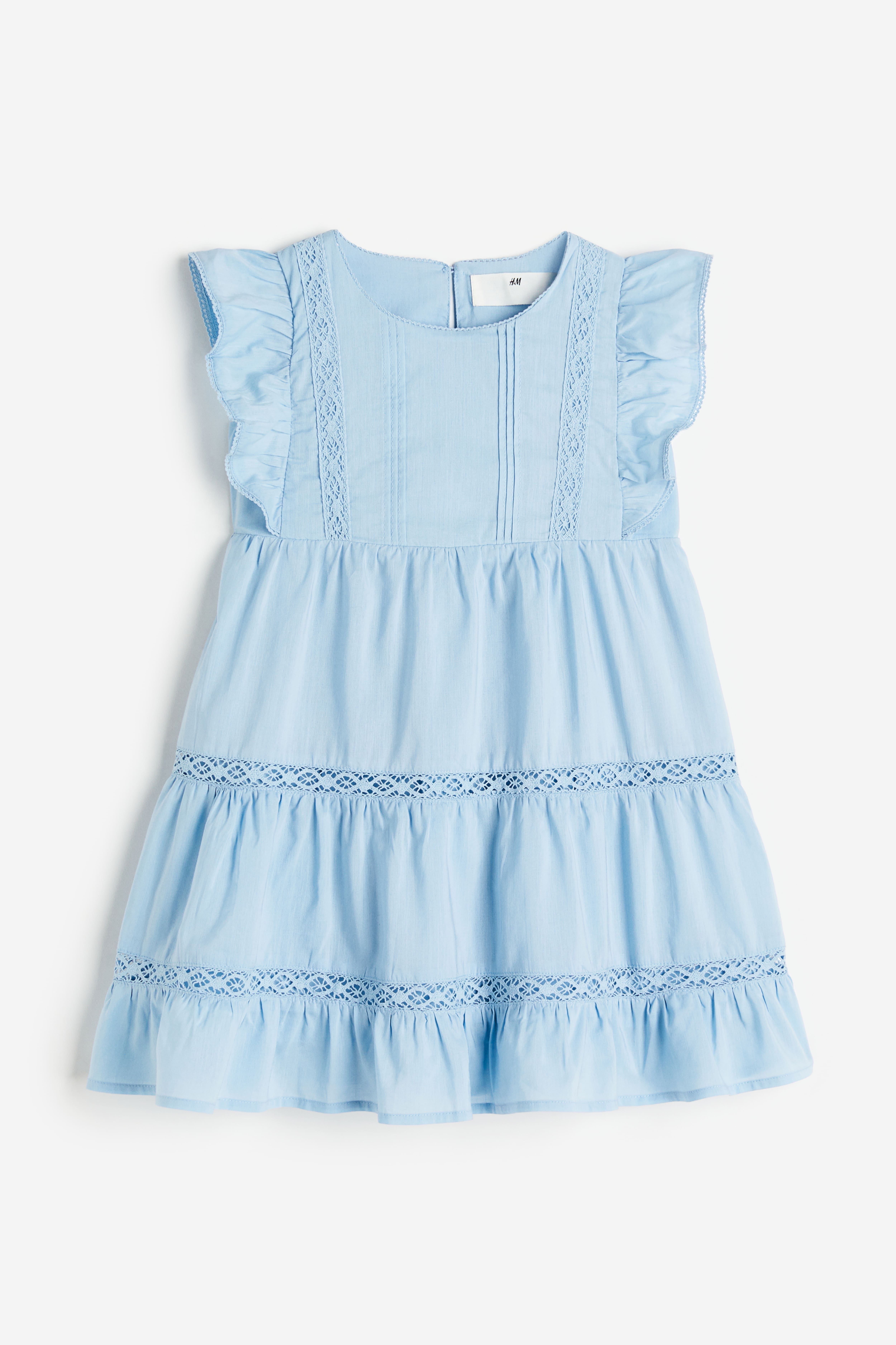 Flounced Lace-detail Dress - Round Neck - Short sleeve - Light blue - Kids  | H&M US