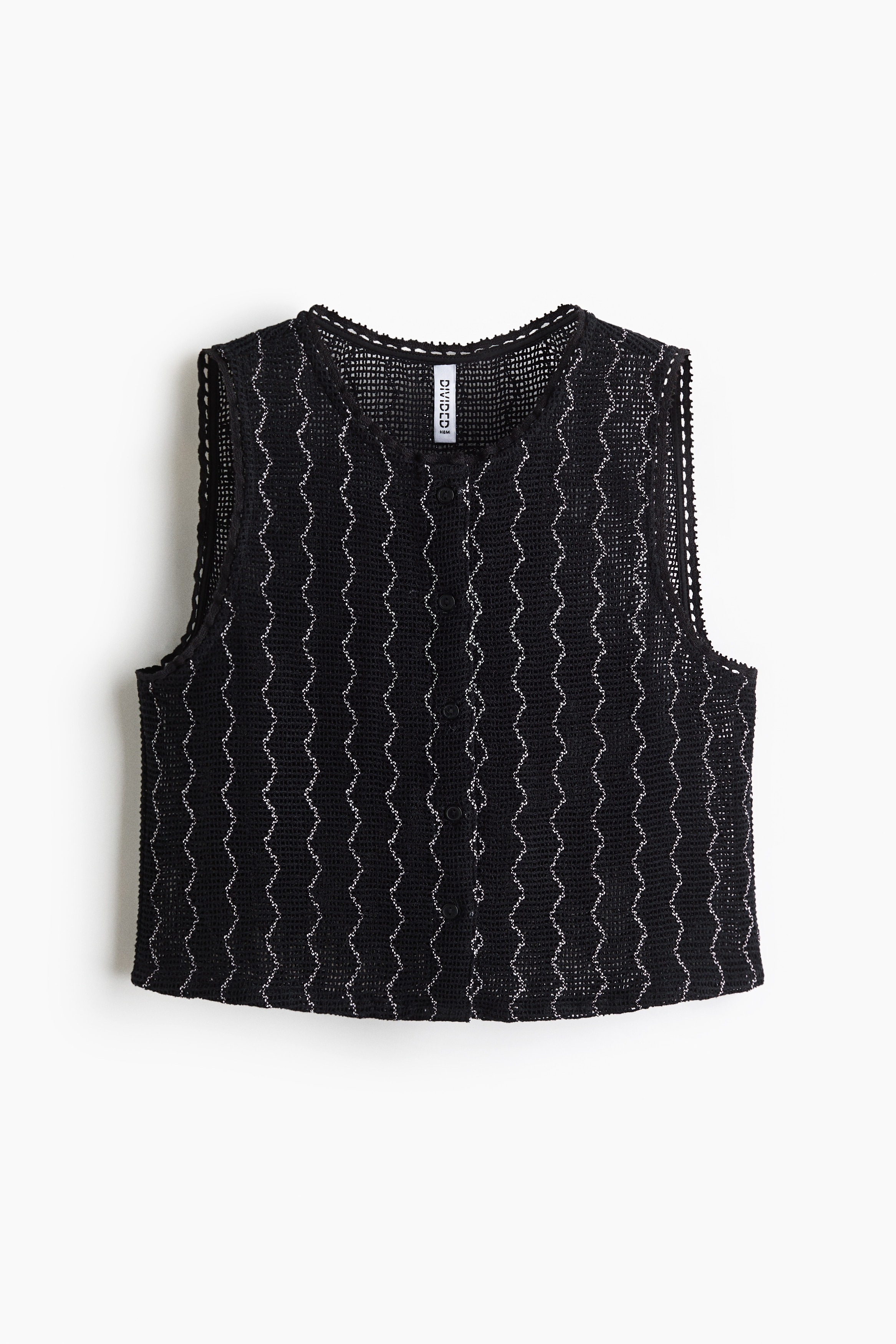 Crochet-look waistcoat - Charcoal grey/White/Cream/Zigzag pattern