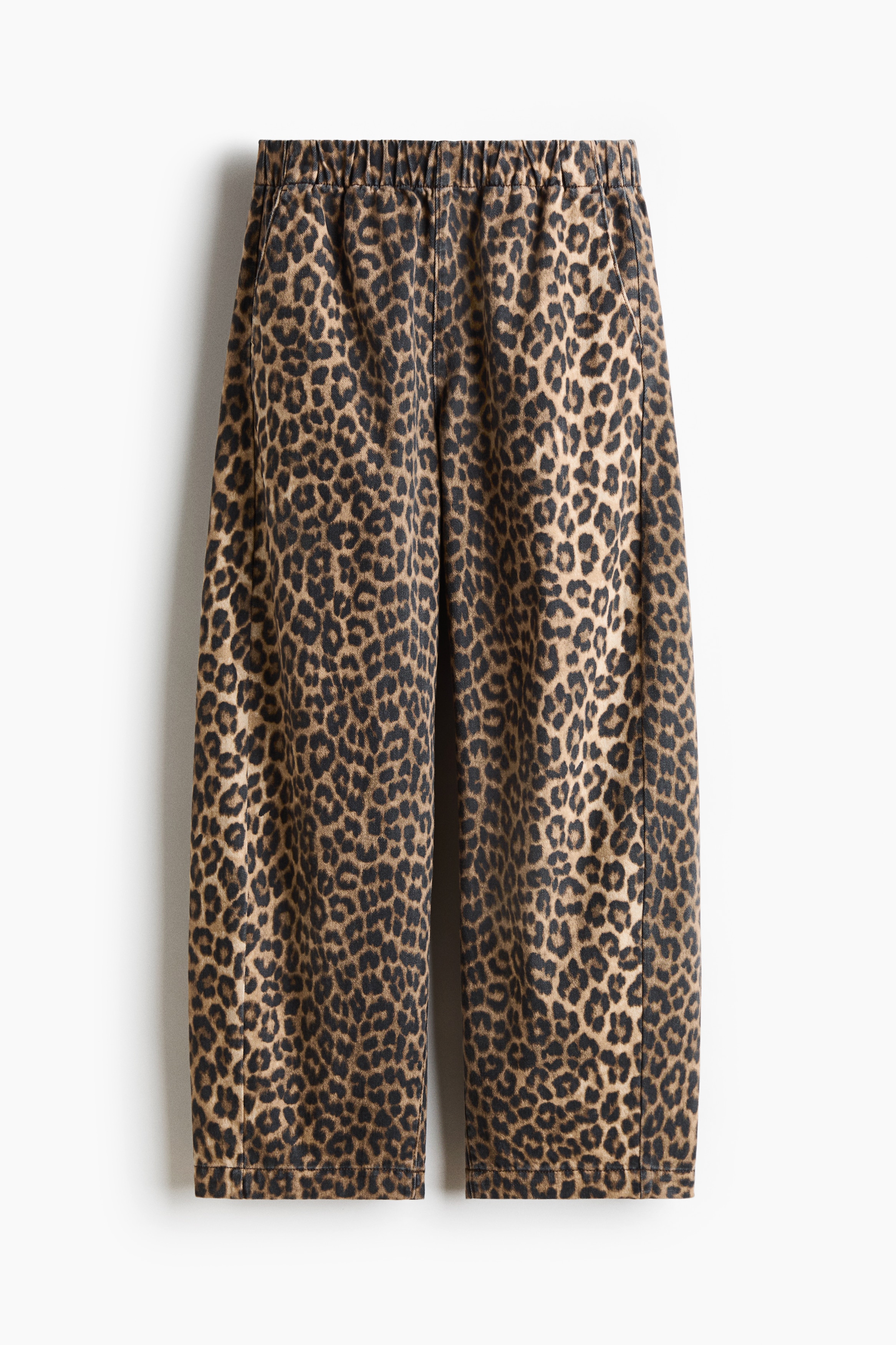 Pantalón barrel en denim-Beige/Estampado de leopardo