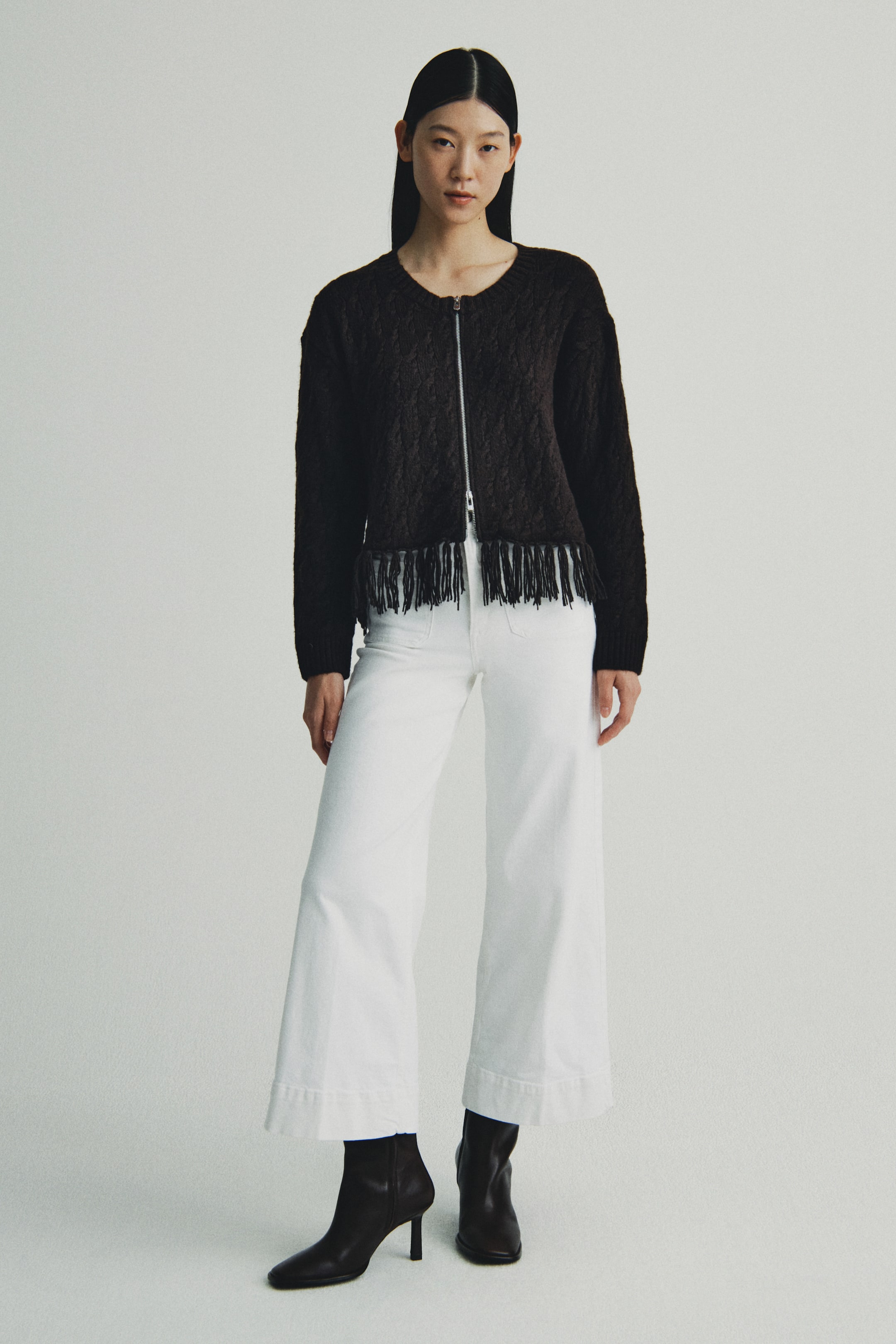 이미지 확대 보기: Fringe-trimmed cardigan - Dark brown - 여성 | H&M KR 2