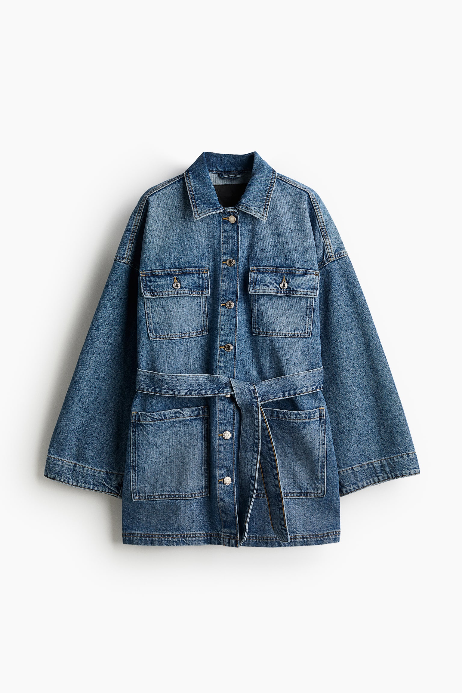 Tie Belt Denim Jacket - Denim blue/Beige/Light denim blue - 2