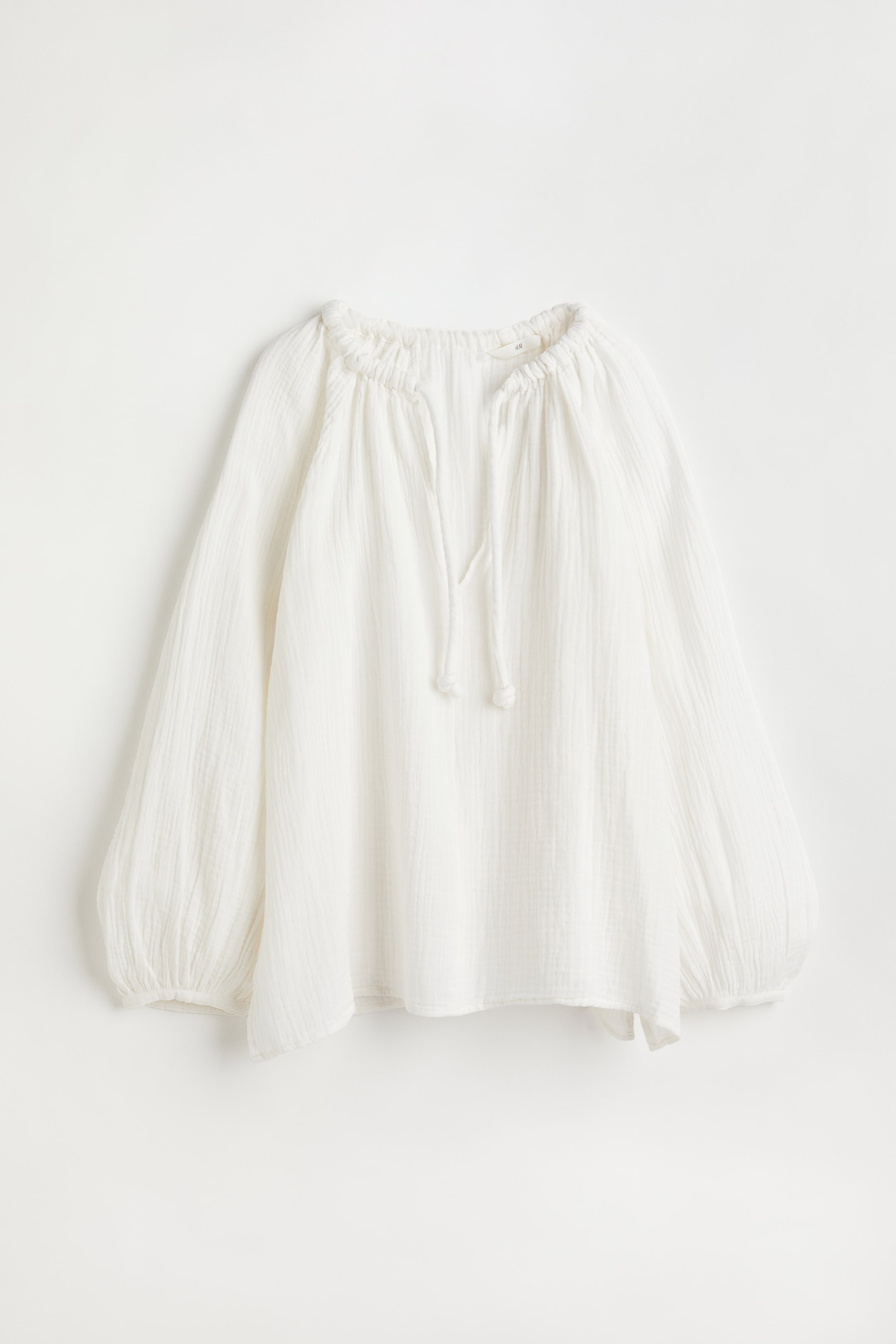 Cotton Balloon-sleeved Blouse - Natural white - Ladies | H&M US