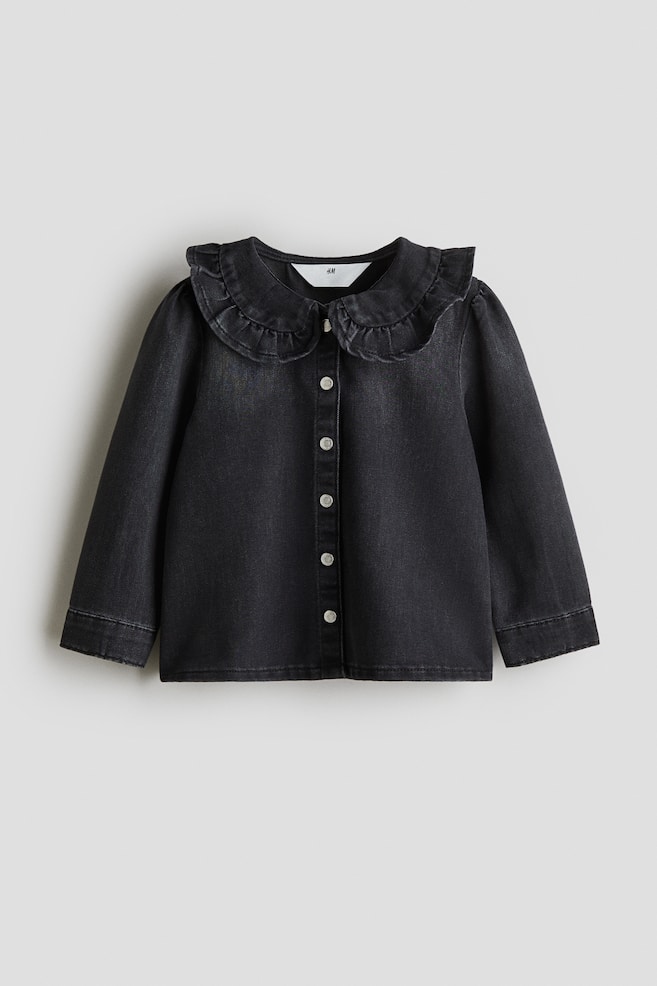 Denim Blouse with Collar - Black - 1