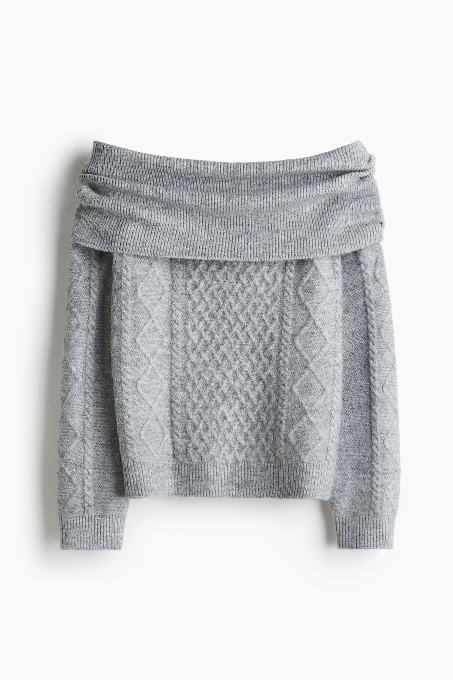 Женский свитер H&M Off-the-Shoulder, цвет: Серый меланжевый — фото 1