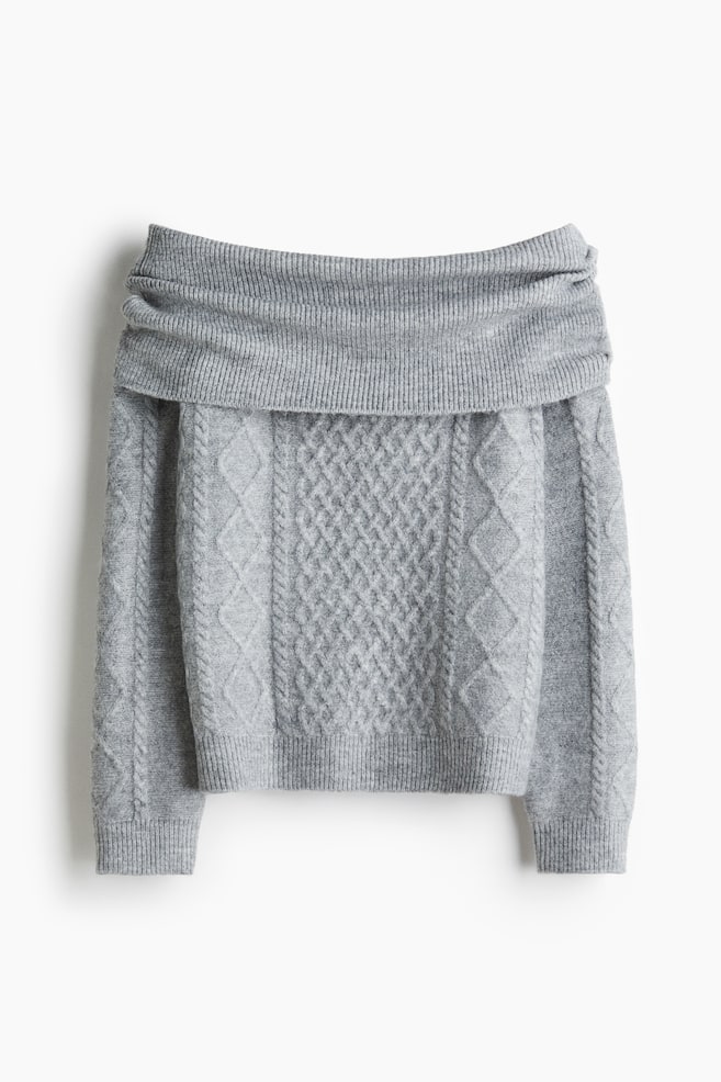 Off-the-Shoulder Sweater - Gray melange/Light pink/Plum red/Light beige melange - 1