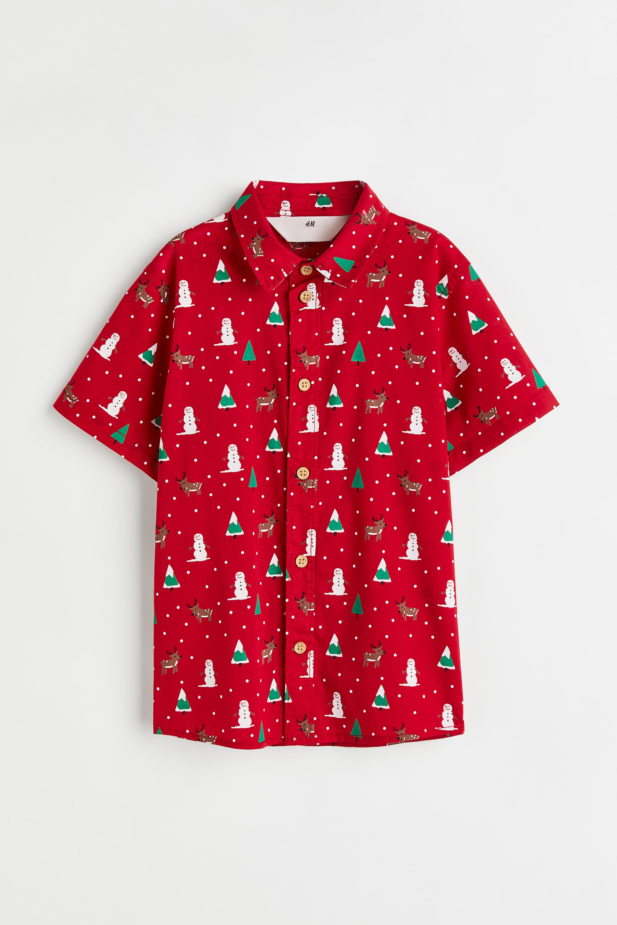 View larger image: Short-sleeved cotton shirt - Red/Christmas motif - Kids | H&M 1