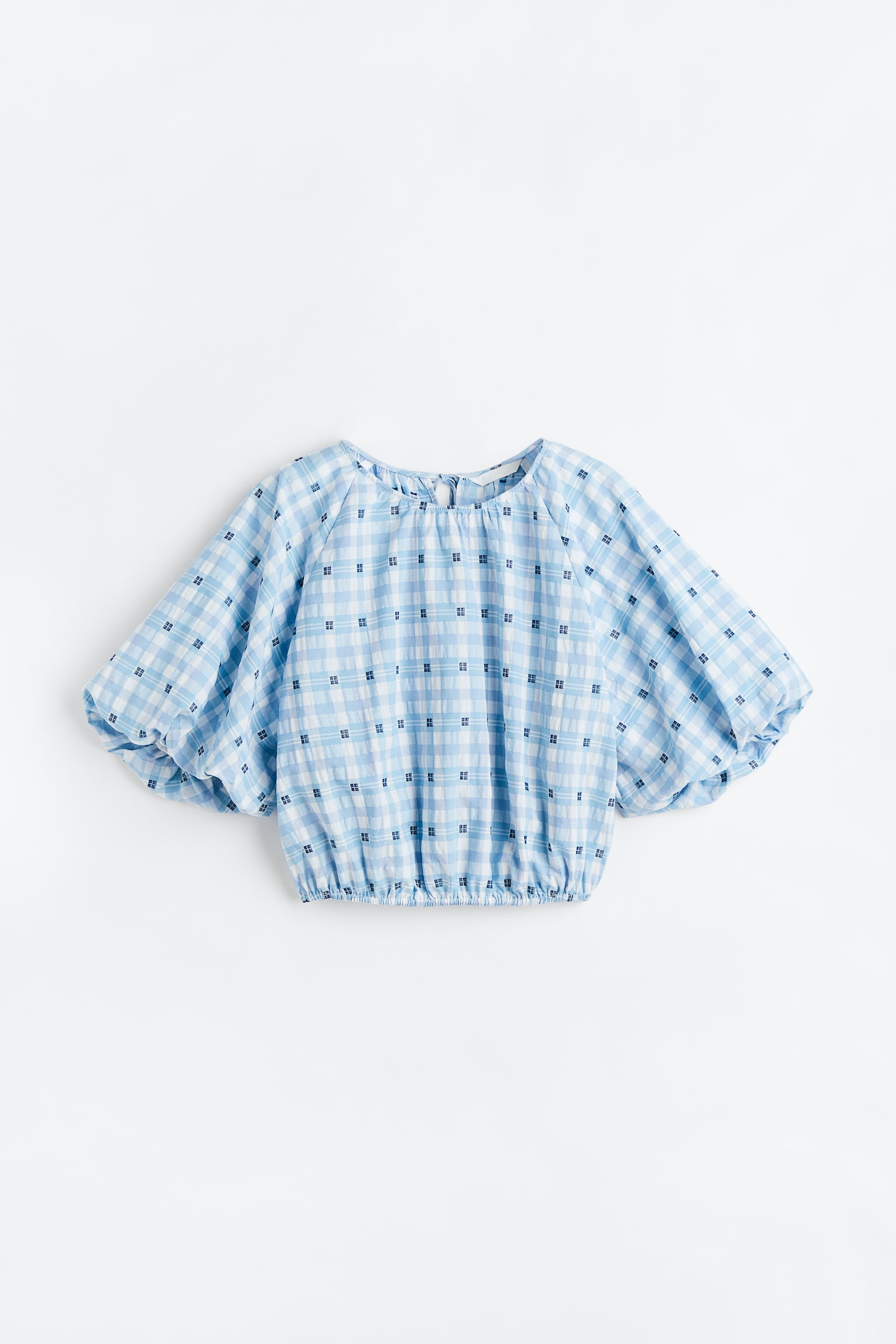 Balloon Sleeve Blouse - Light blue/Check/Red - 1