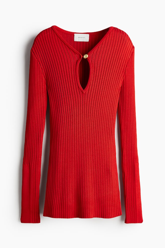 Shirt in Rippstrick - Knallrot/Dunkelbraun - 1