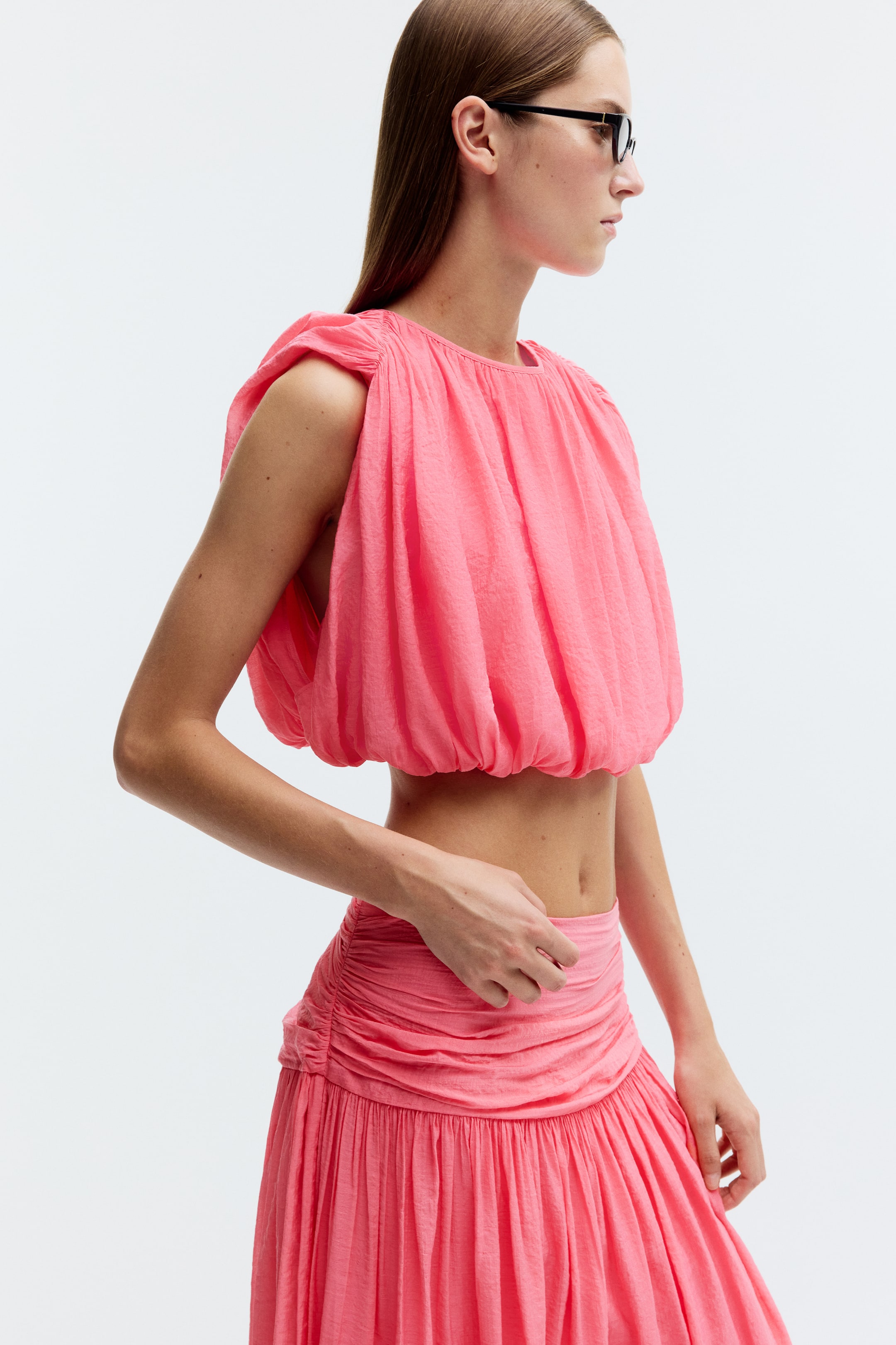 Bubble-Hem Crêpe Top