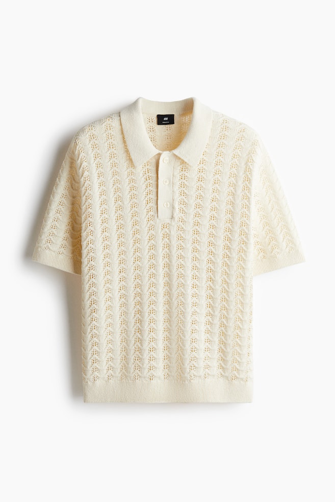 Polo classique en tricot pointelle - Crème - 1