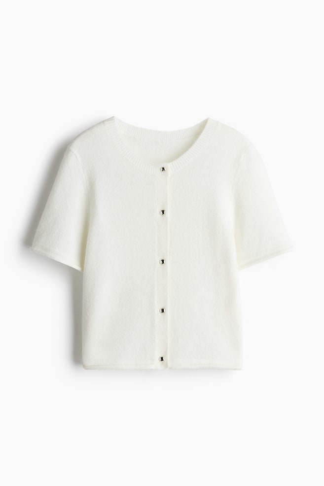 Short-sleeved fine-knit cardigan - Cream/Light powder pink/Light grey marl/Black - 1