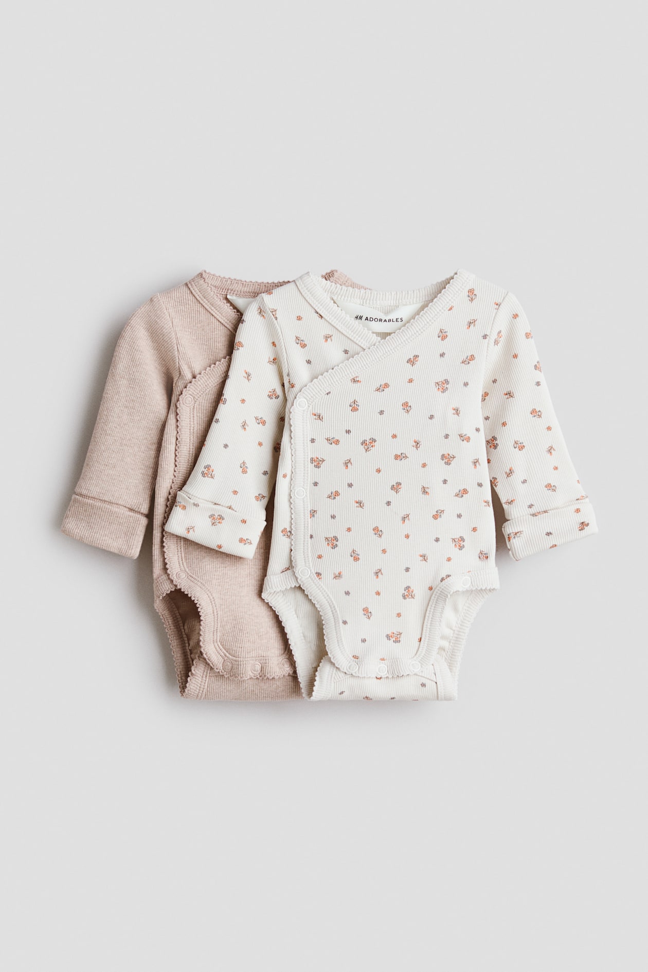 Light beige/floral 2-pack Room-to-Grow Bodysuits for kids | H&M US