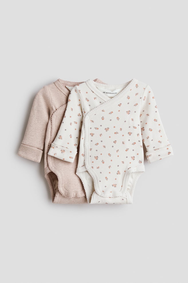 2-pack Room-to-Grow Bodysuits - Light beige/floral/Dusty pink/striped/Light blue/striped/Light purple/floral/Beige/light beige/Turquoise/birds/Light beige/light gray - 1