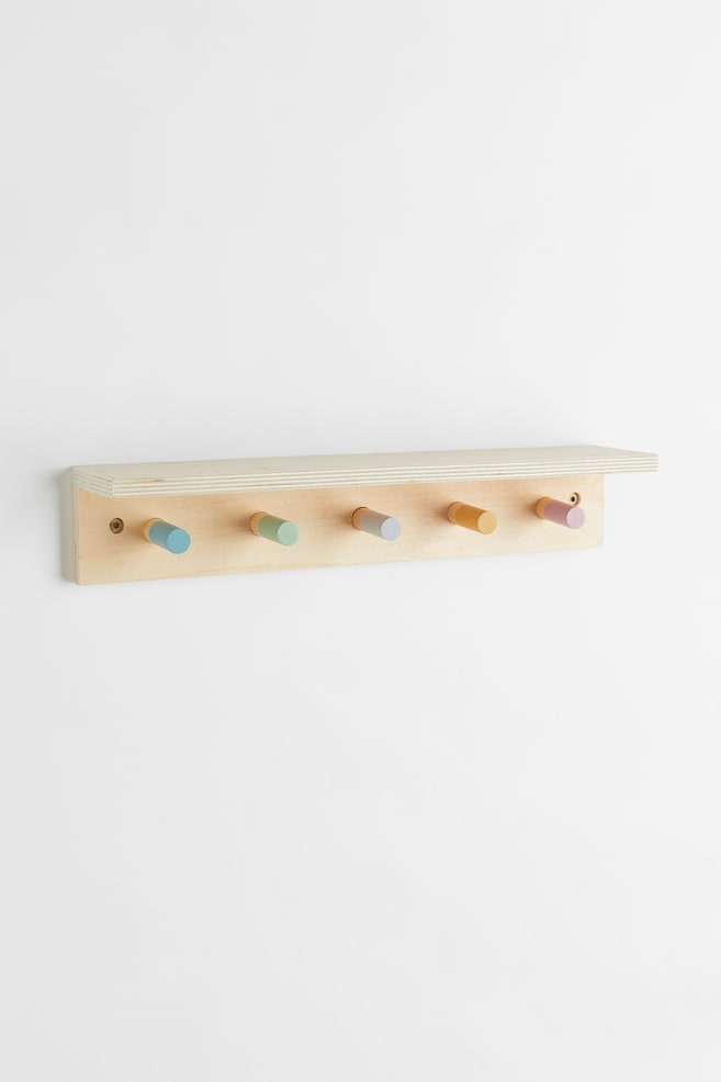 Five-peg wall shelf - Beige/Multicoloured - 1