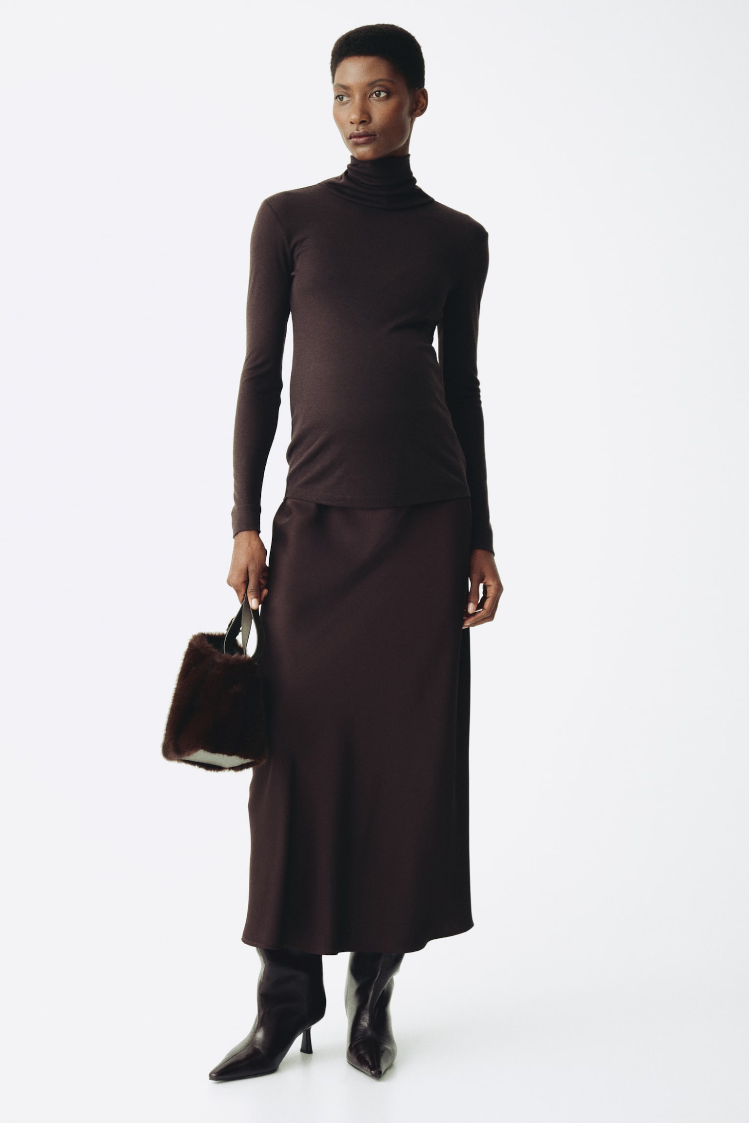 MAMA Shirt mit Turtleneck - Dunkelbraun/Dunkelgraumeliert - 2