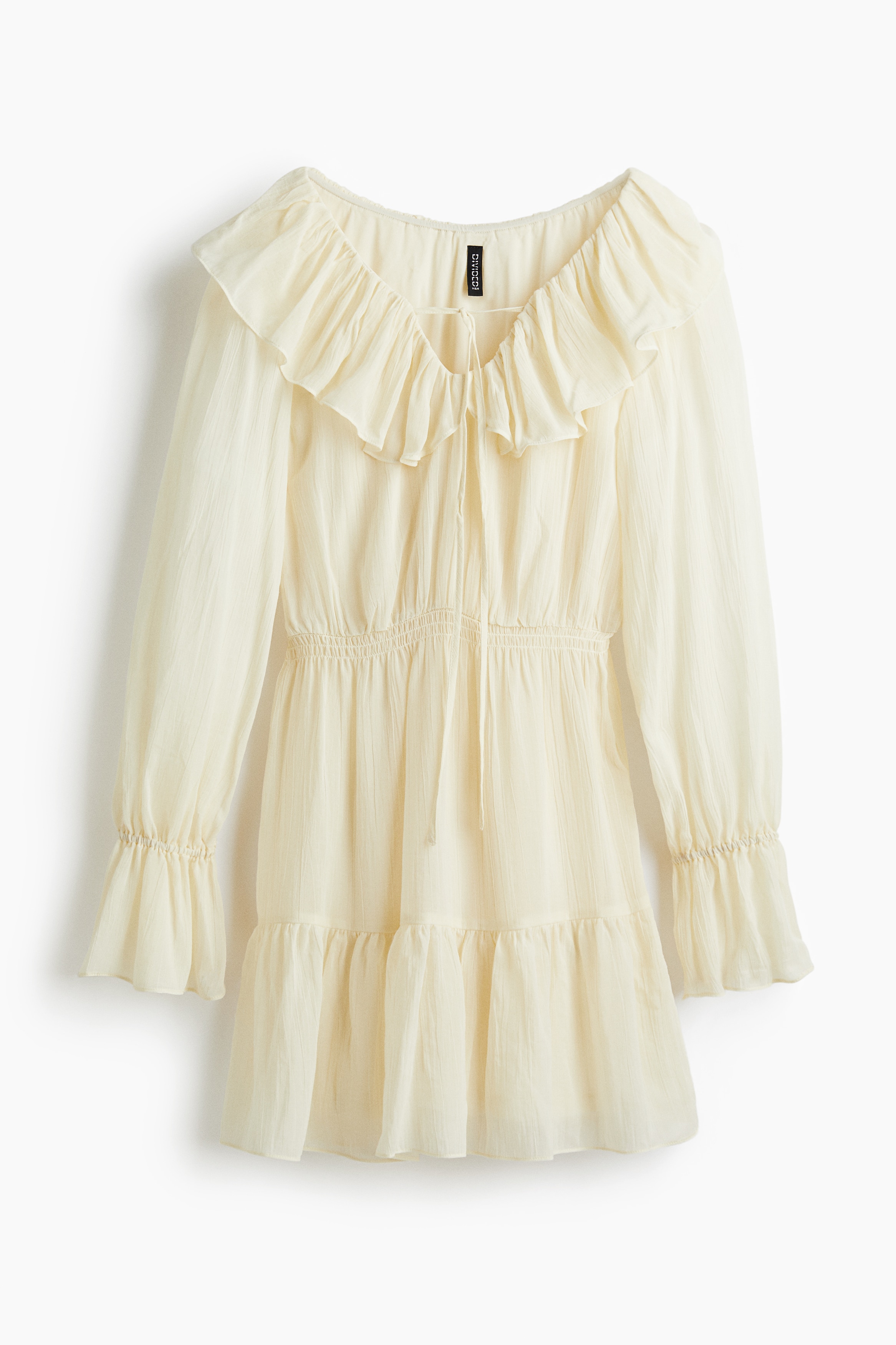 Φόρεμα με βολάν στο ντεκολτέ - Κρεμ/Μαύρο