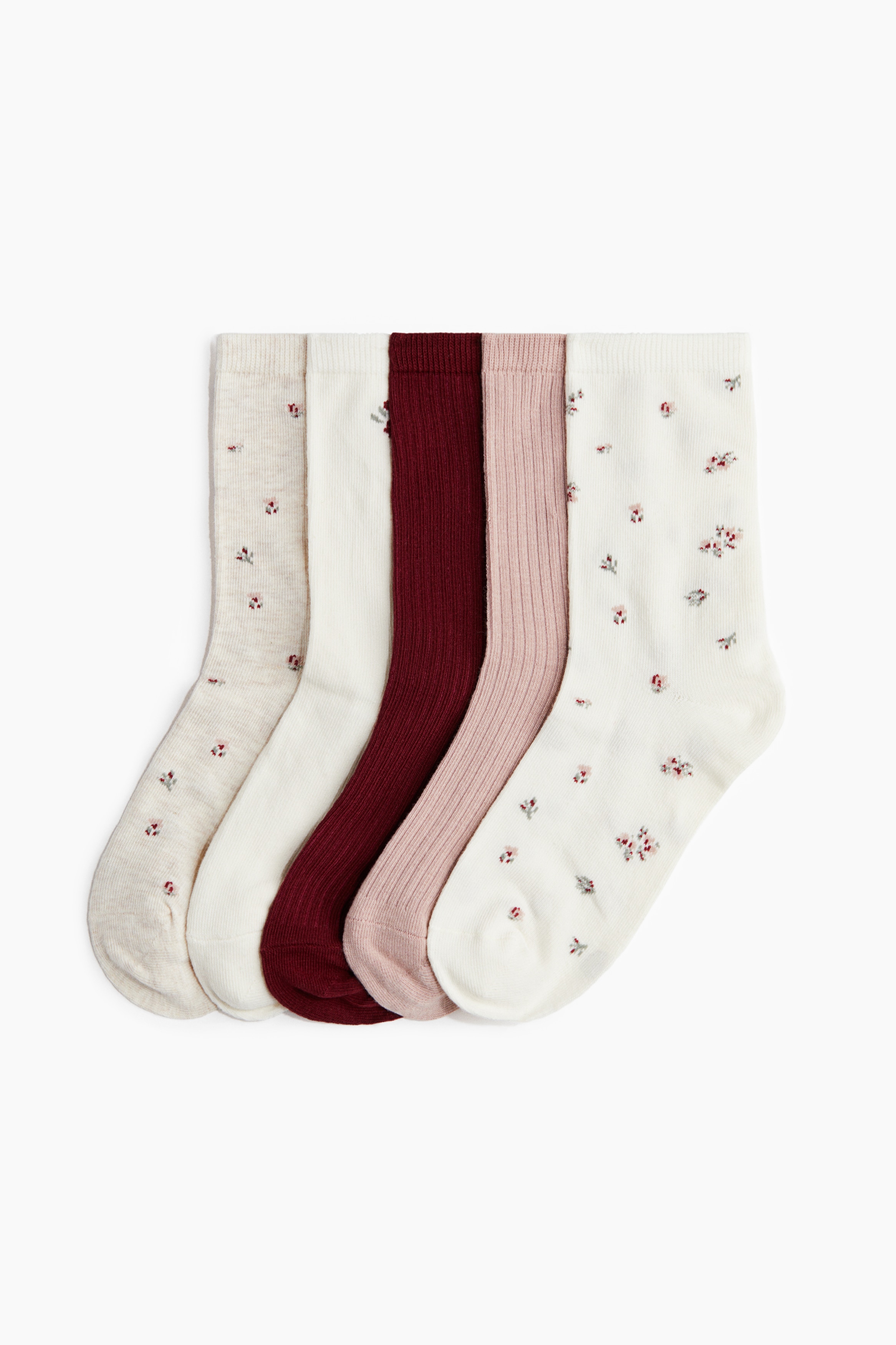 Ladies - White/Floral 5-pack socks - Size: 6-8  - H&M