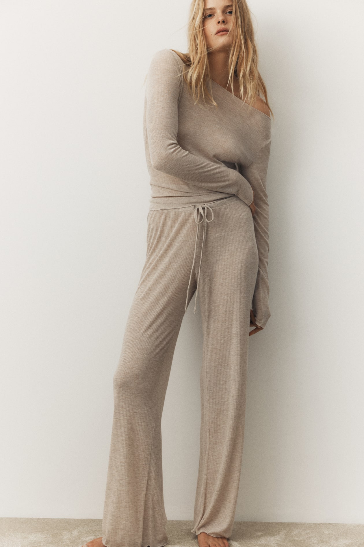 Pyjama côtelé - Beige clair chiné - FEMME | H&M FR