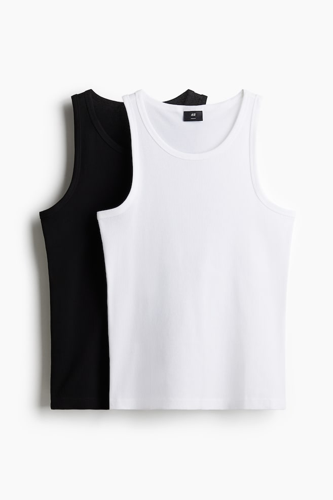 2-pack Slim Fit Ribbed Tank Tops - Black/white/White - 1