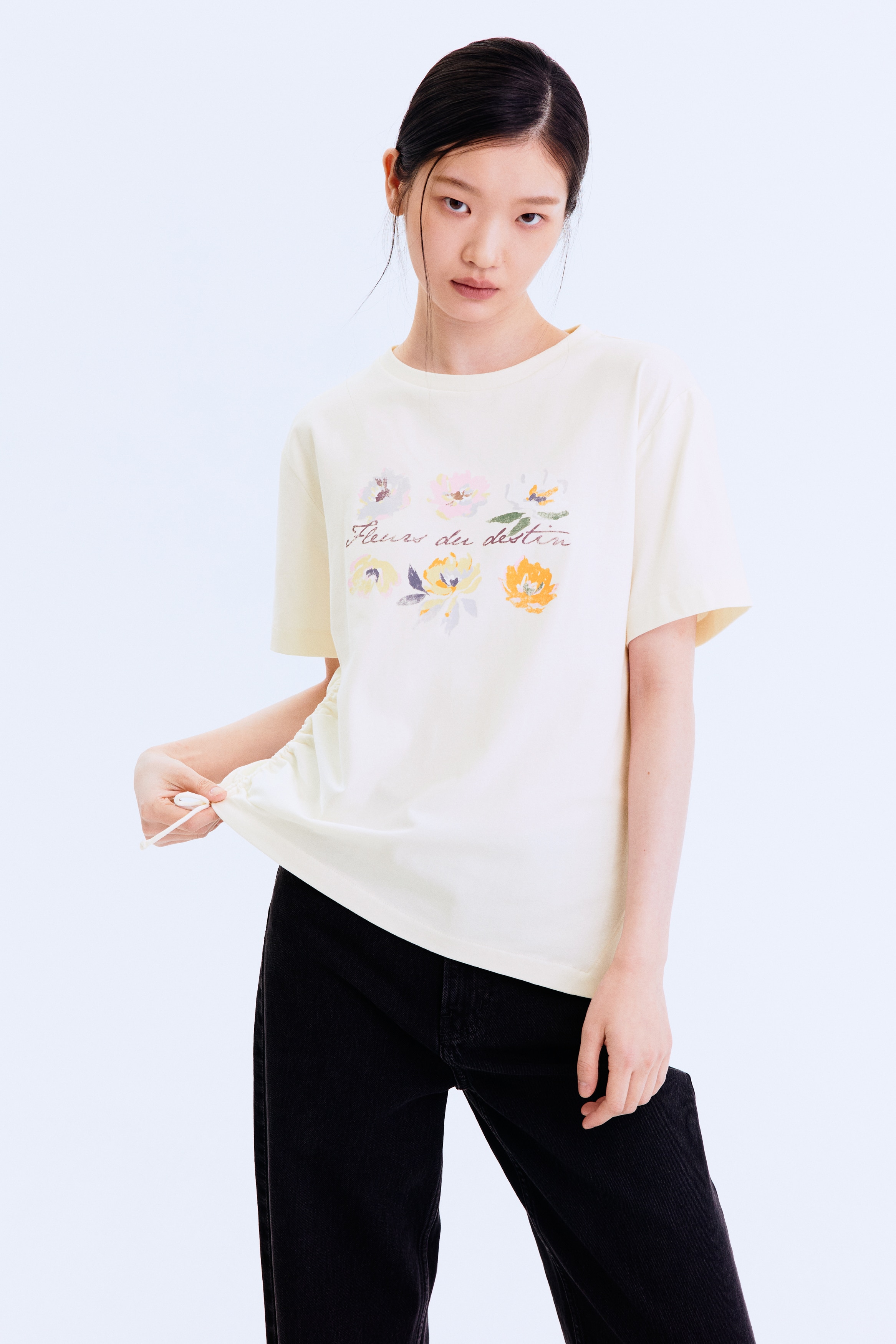 Drawstring-Detail T-Shirt - Cream/flowers/Black/flowers/Light gray/Kismet