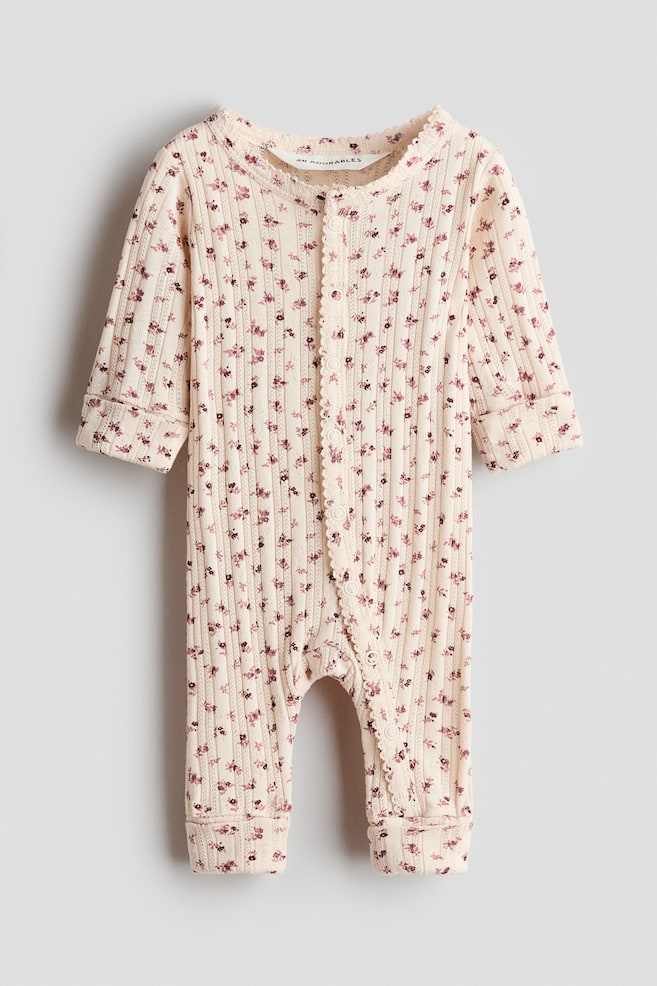 Combinaison en pointelle de coton - Crème/fleuri/Rose ancien clair - 1