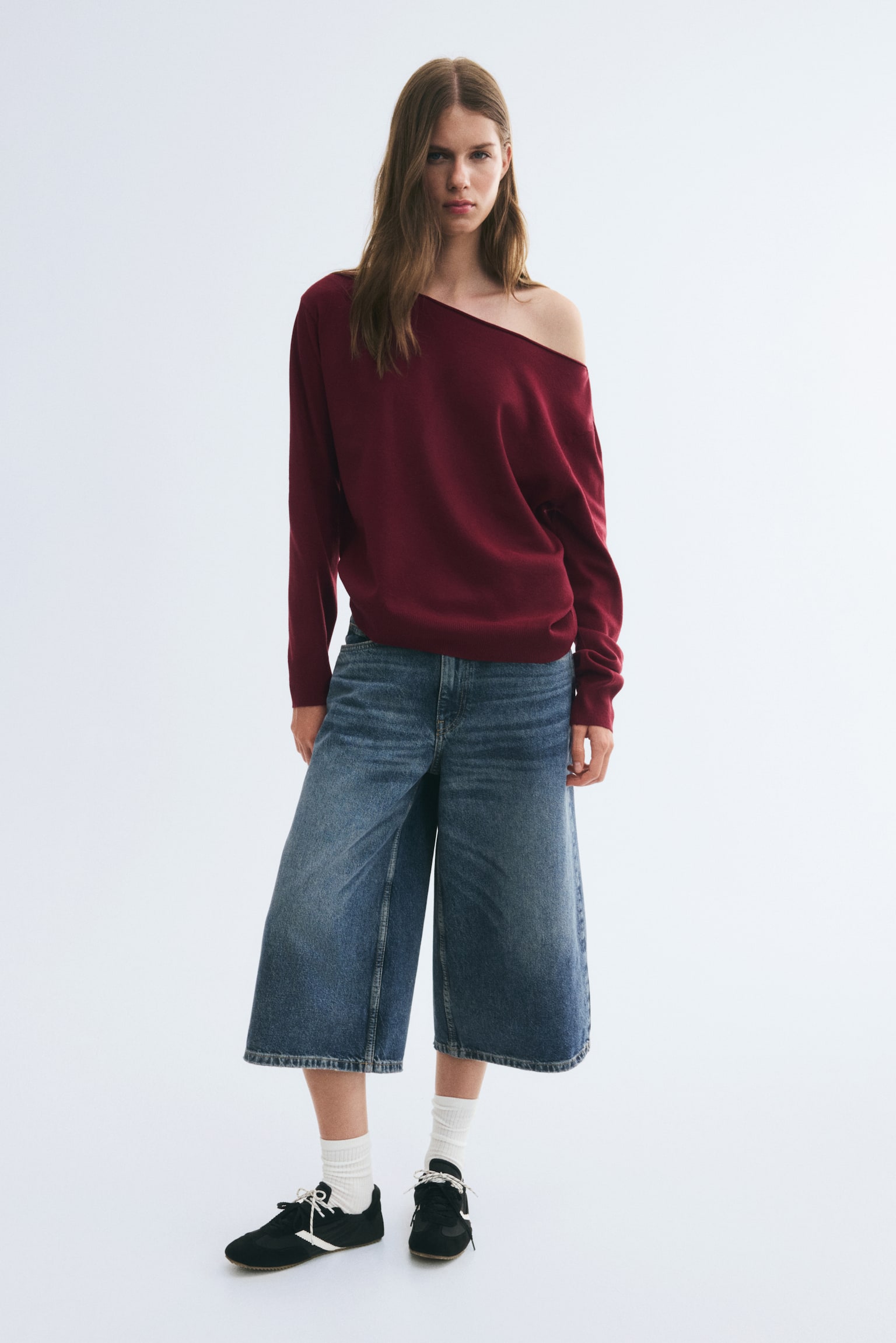 Женский свитер H&M Off-the-Shoulder, цвет: Бордовый — фото 3
