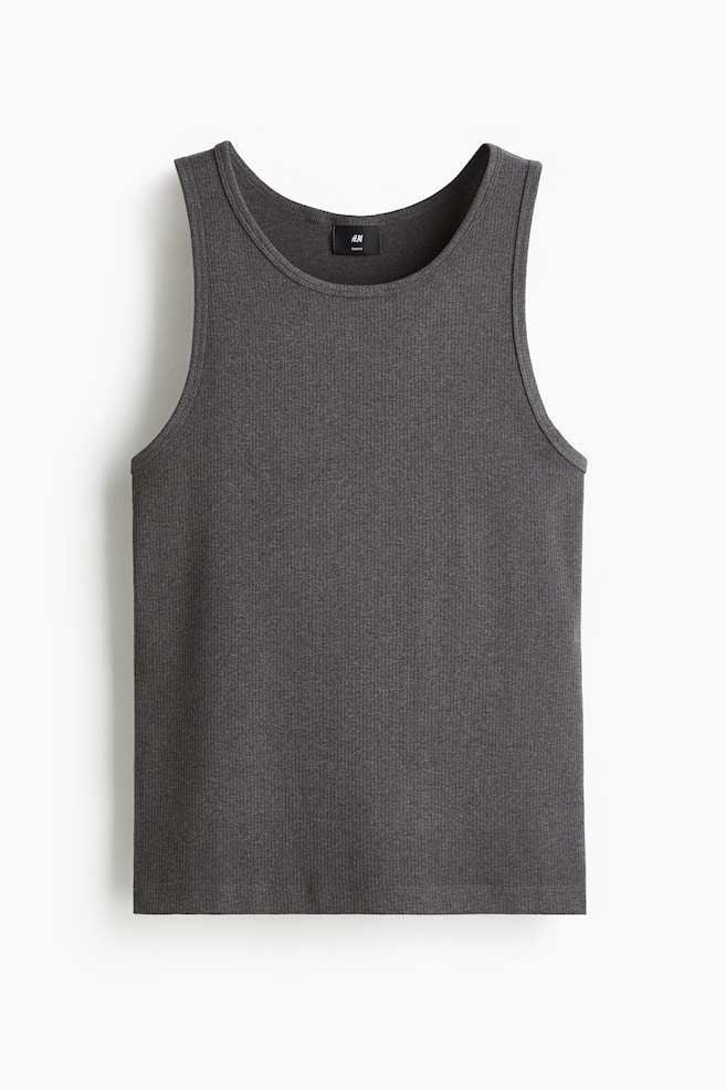 Slim-Fit Ribbed Tank Top - Dark gray/Beige/White - 1